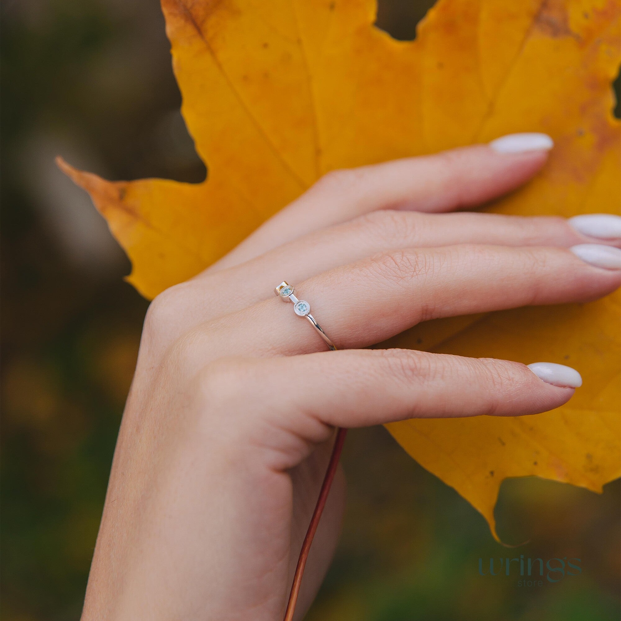 Swiss Topaz & Silver Modern Dot Wedding Ring for Her