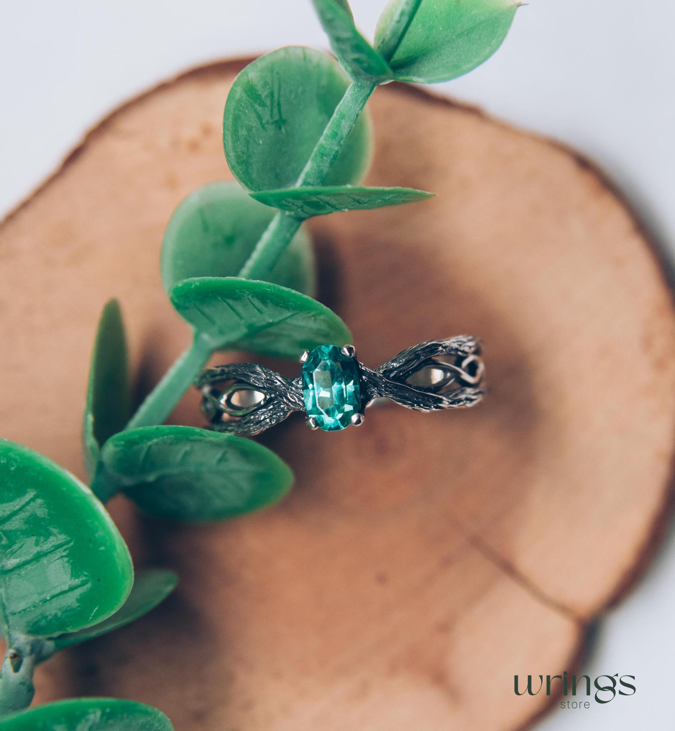 Dainty Green Quartz & Infinity Twisted Silver Branch Ring