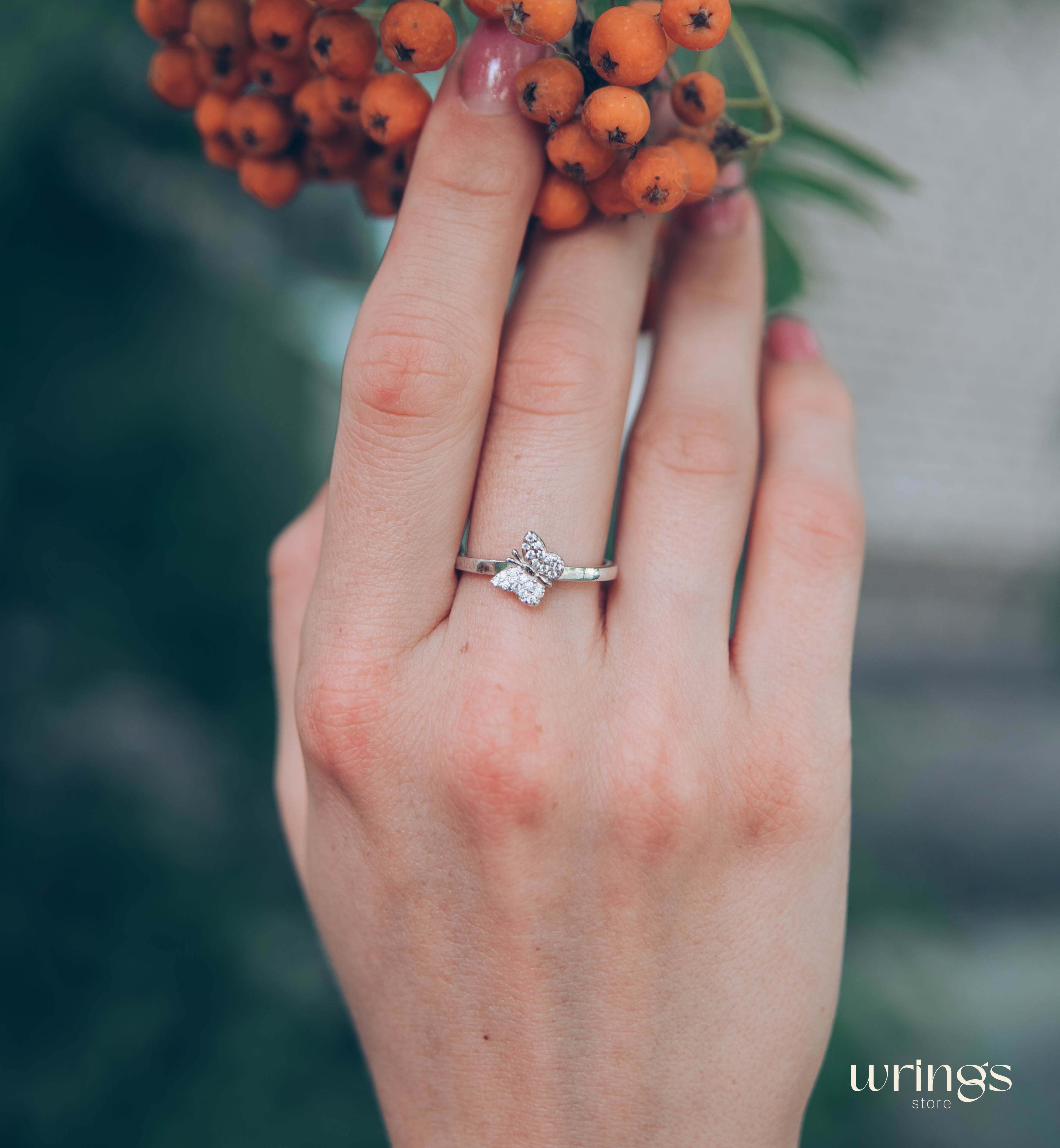 Women's Butterfly Promise Ring Silver with Cubic Zirconia