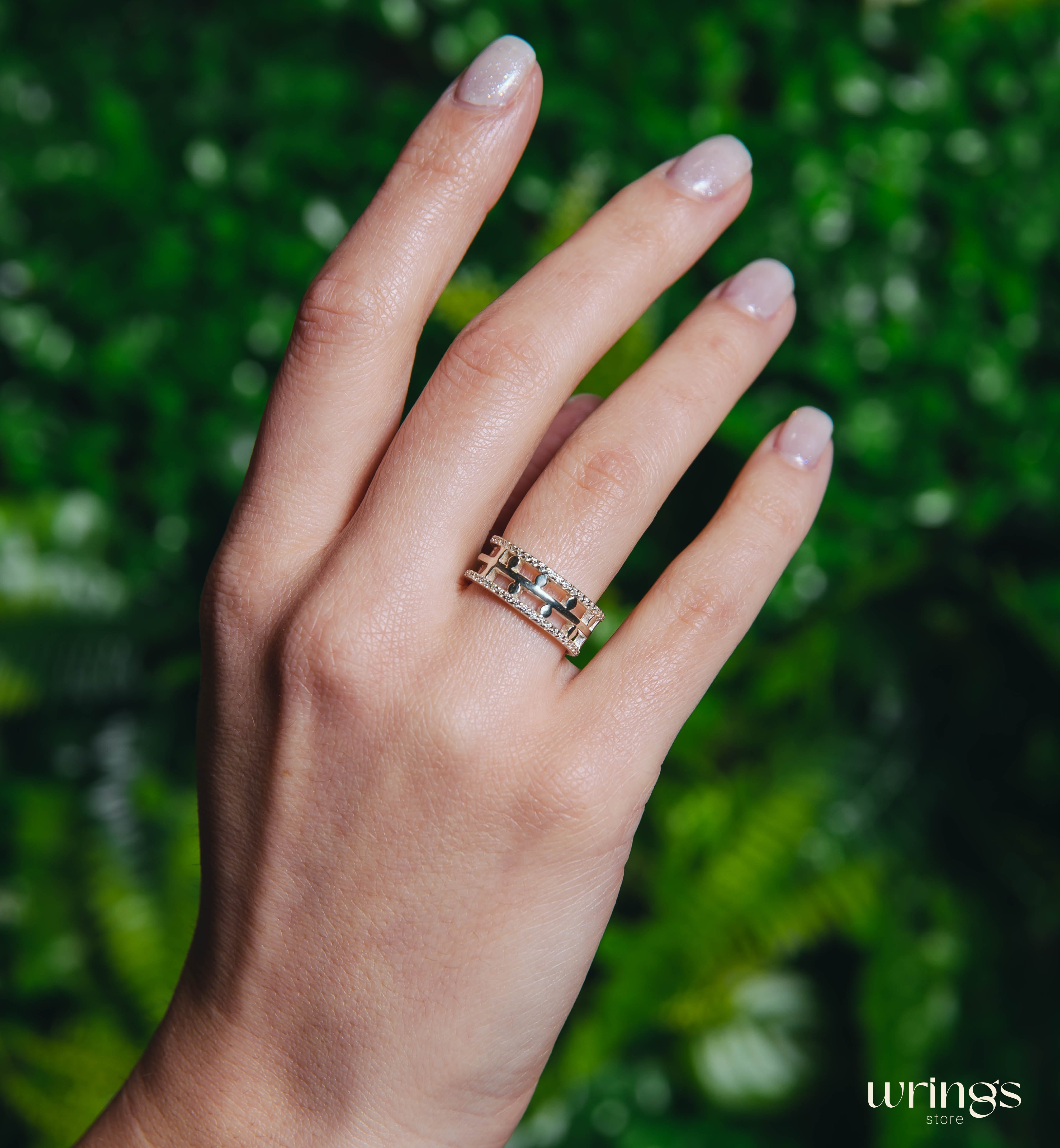 Diamonds and Dots Modern Wedding Band Sterling Silver