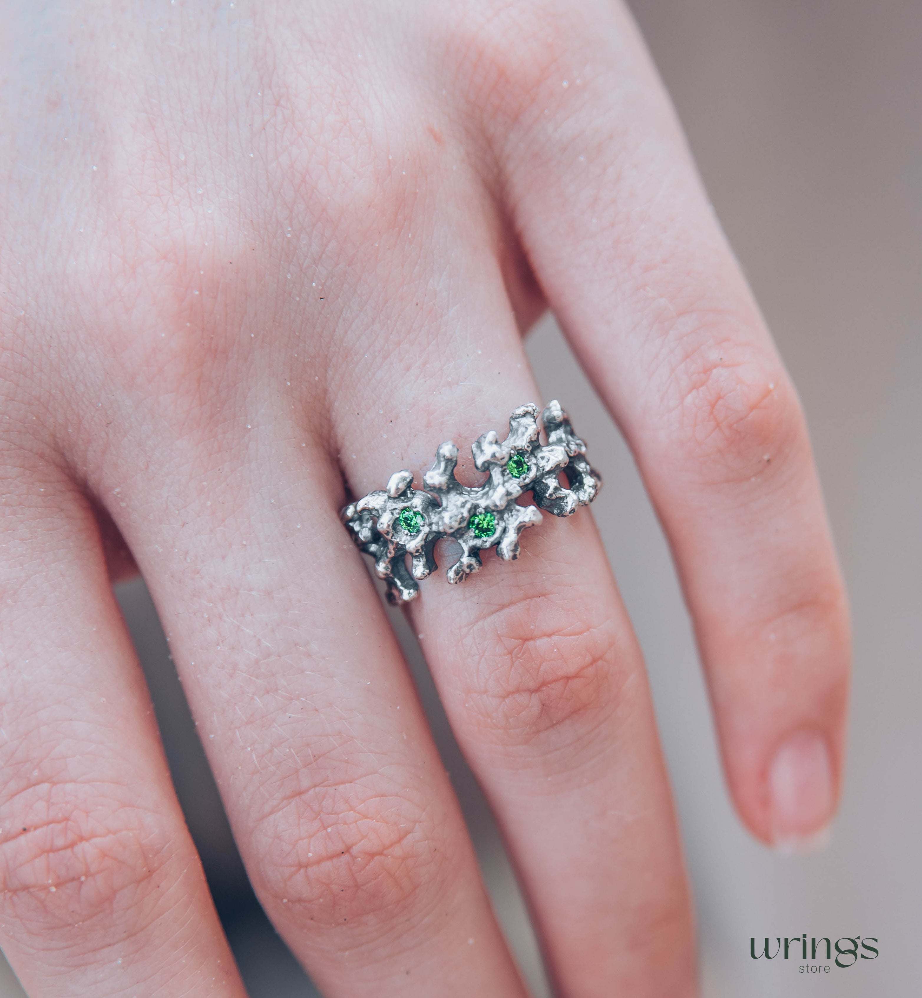 Silver Ocean Coral Ring with Multi Gemstone
