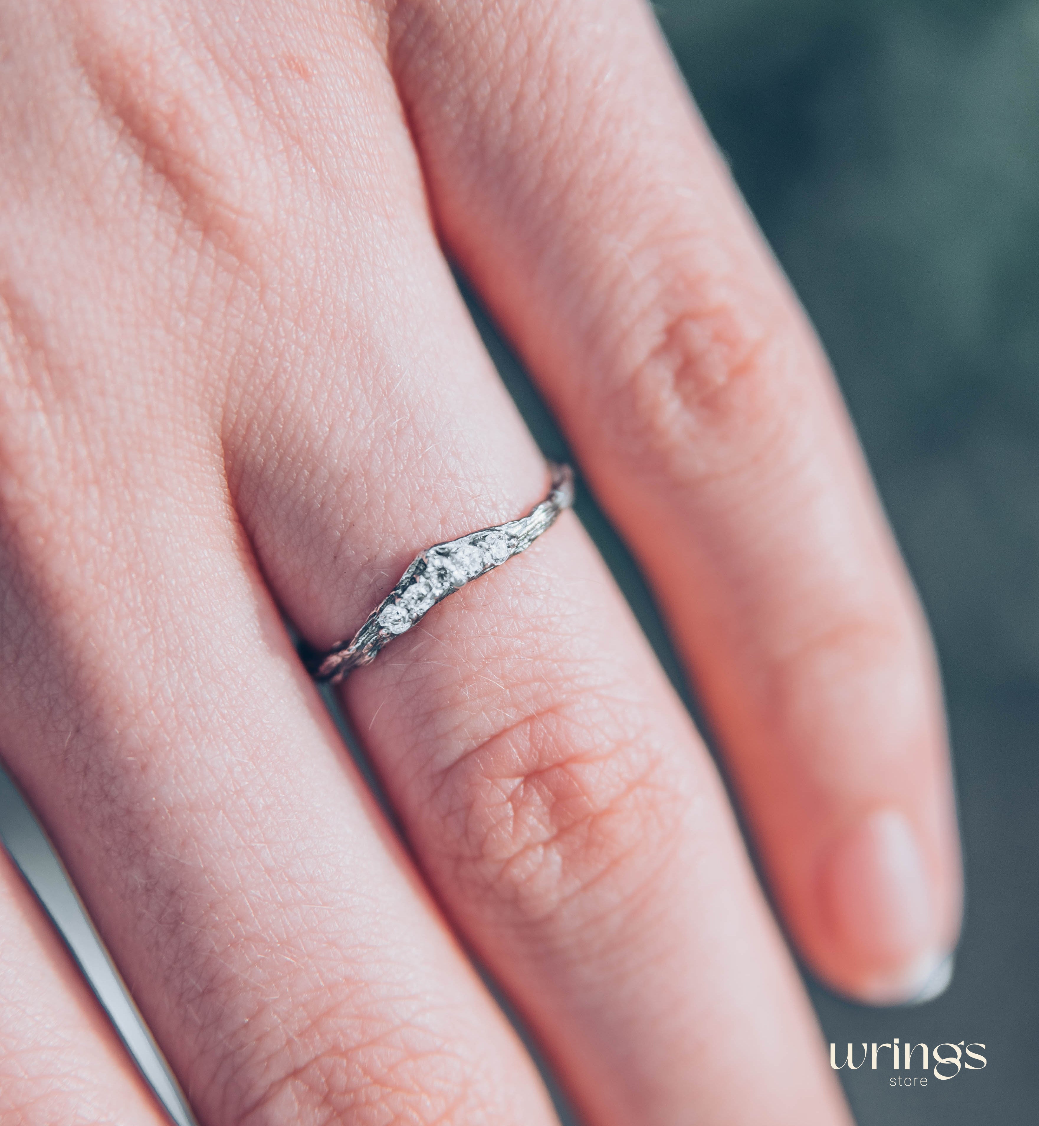 Thin Silver Chevron Wedding Band – Woodbark & Gems