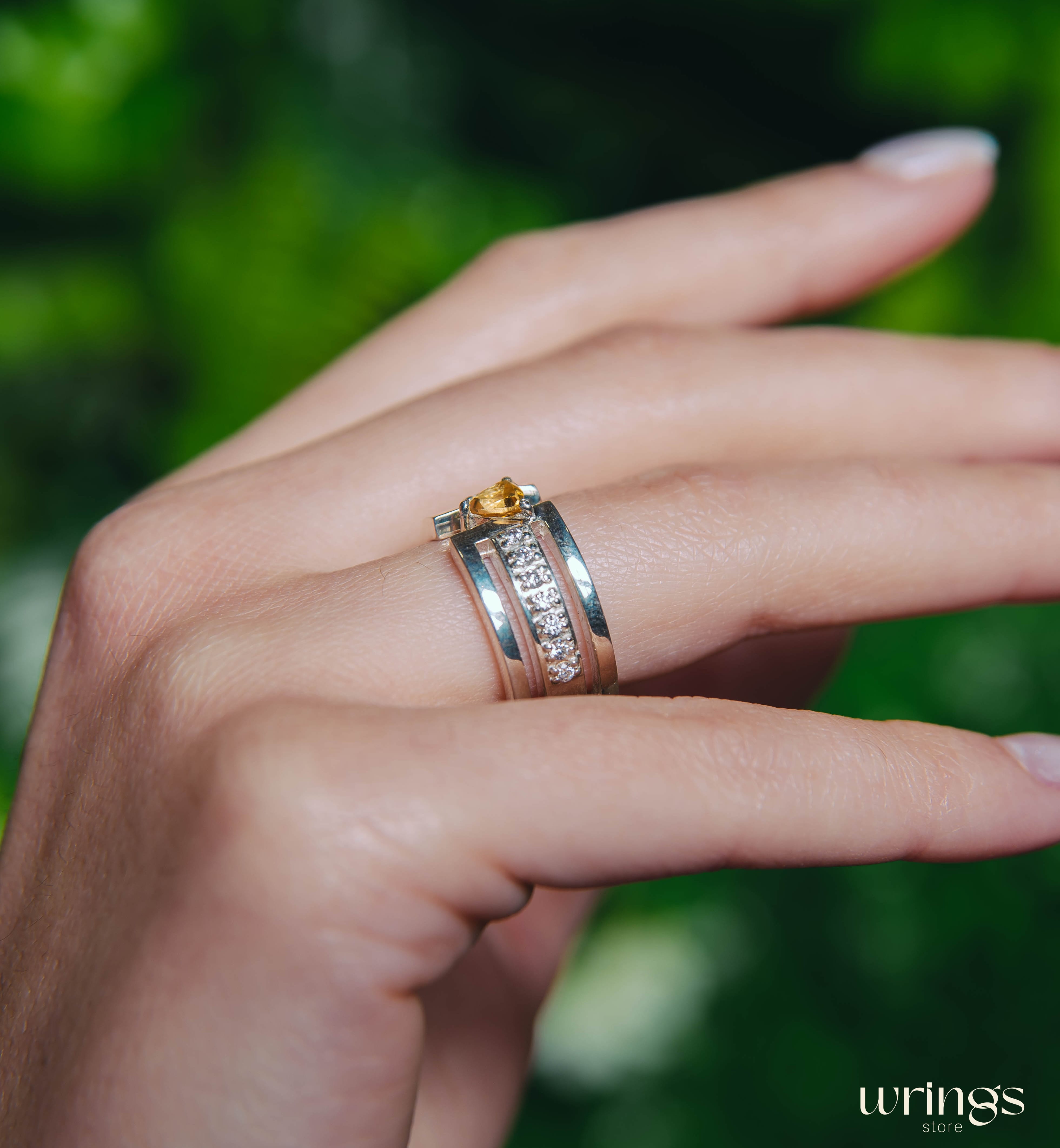 Womens Modernist Statement Ring with Trillion Citrine