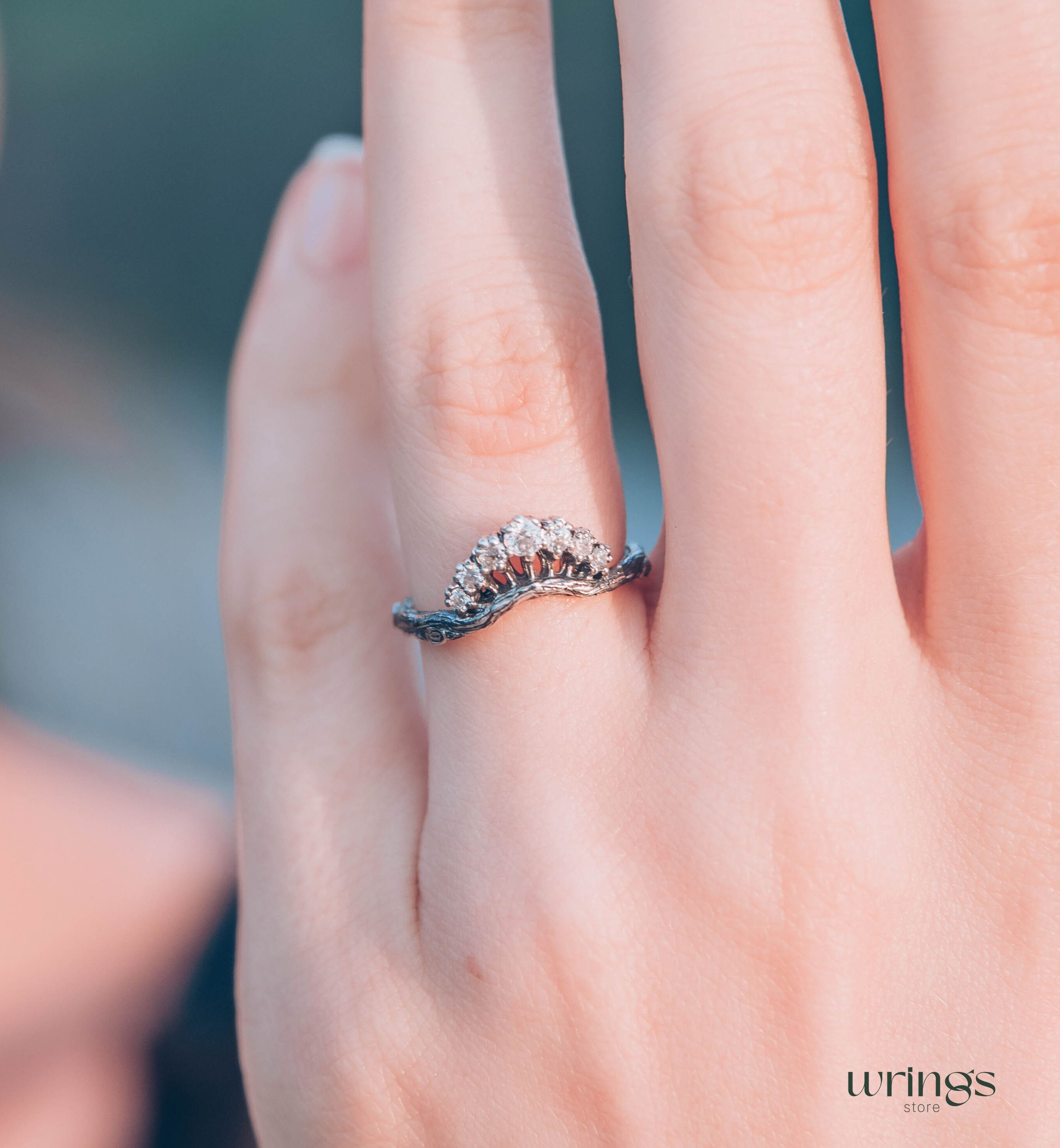 Forest Princess Tiara Ring with CZ Stones in Sterling Silver