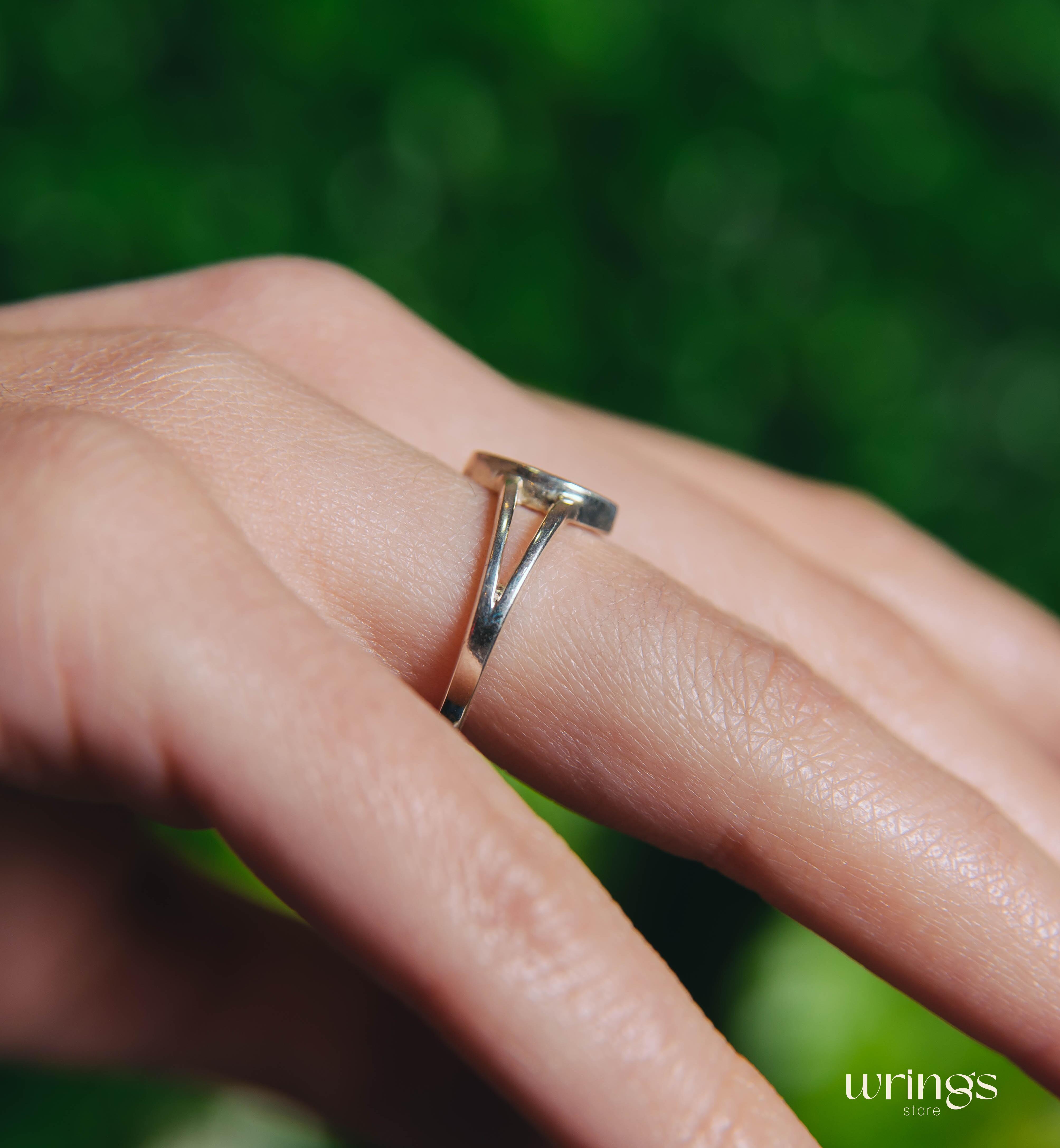 Womens Signet Ring Silver Minimalist Couple Initials