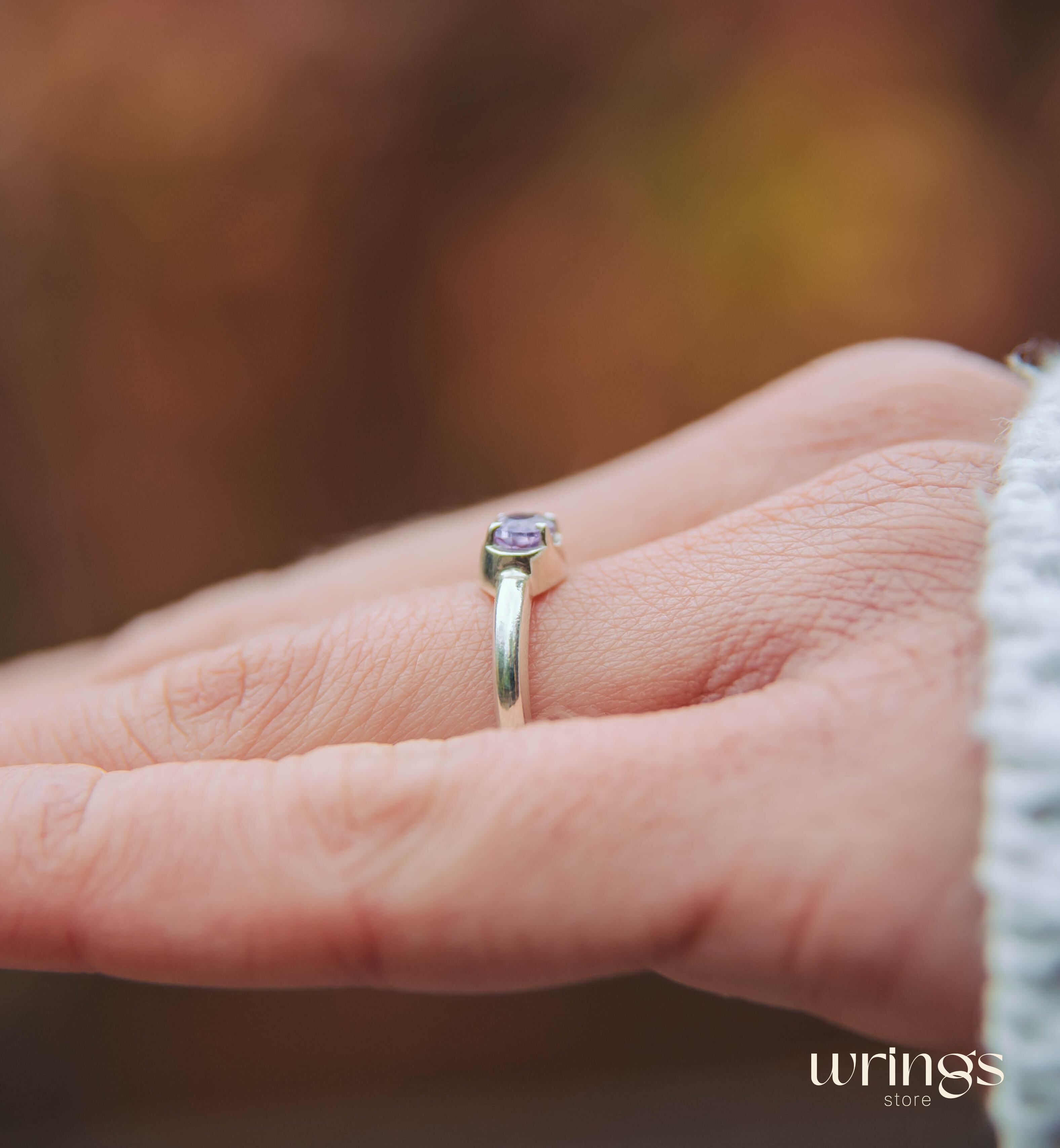 Oval Amethyst Simple Silver Engagement Ring