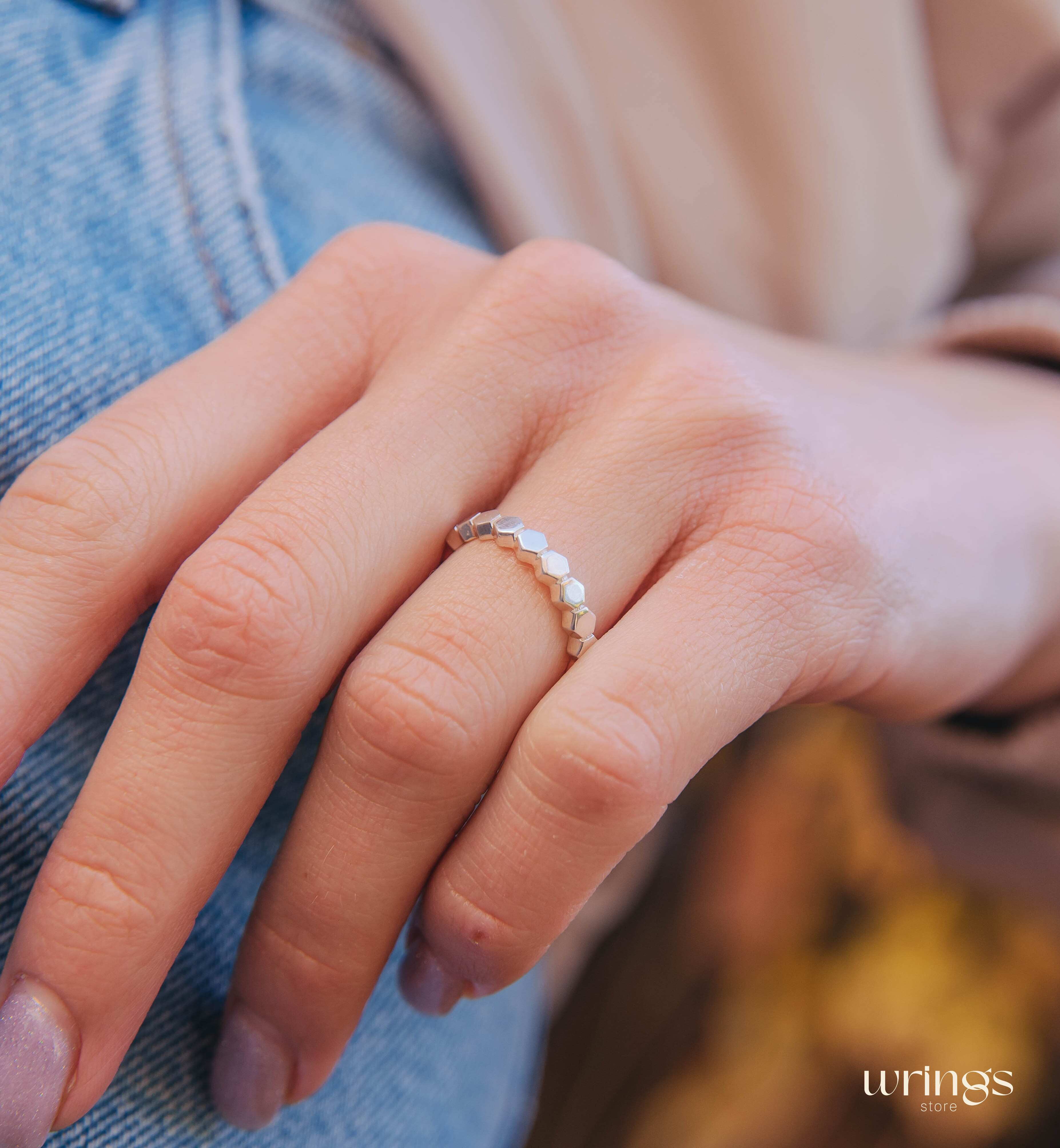 Pretty Honeycomb Design Silver Promise Ring