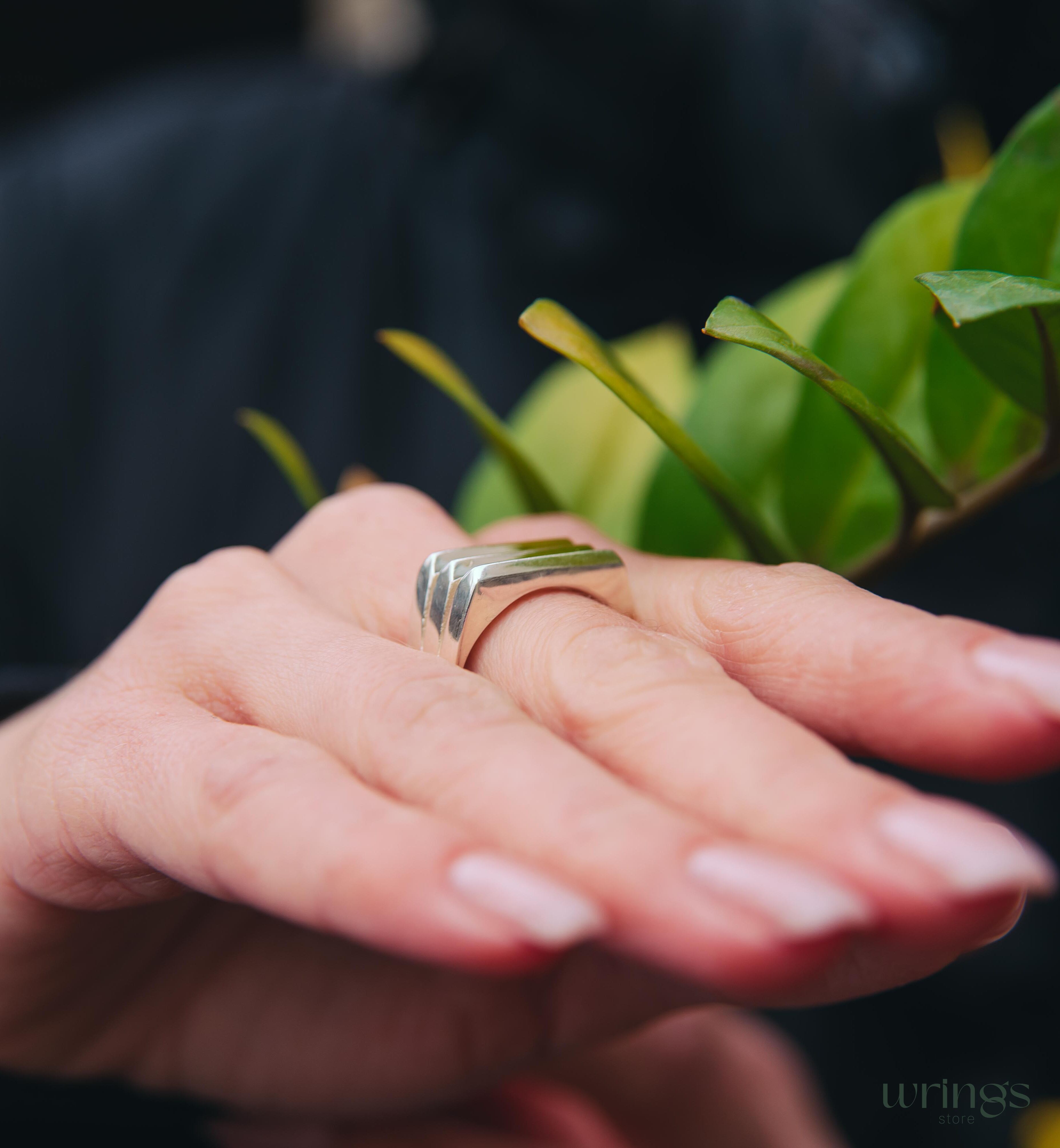 Grooved Lines Big Sterling Silver Statement Ring