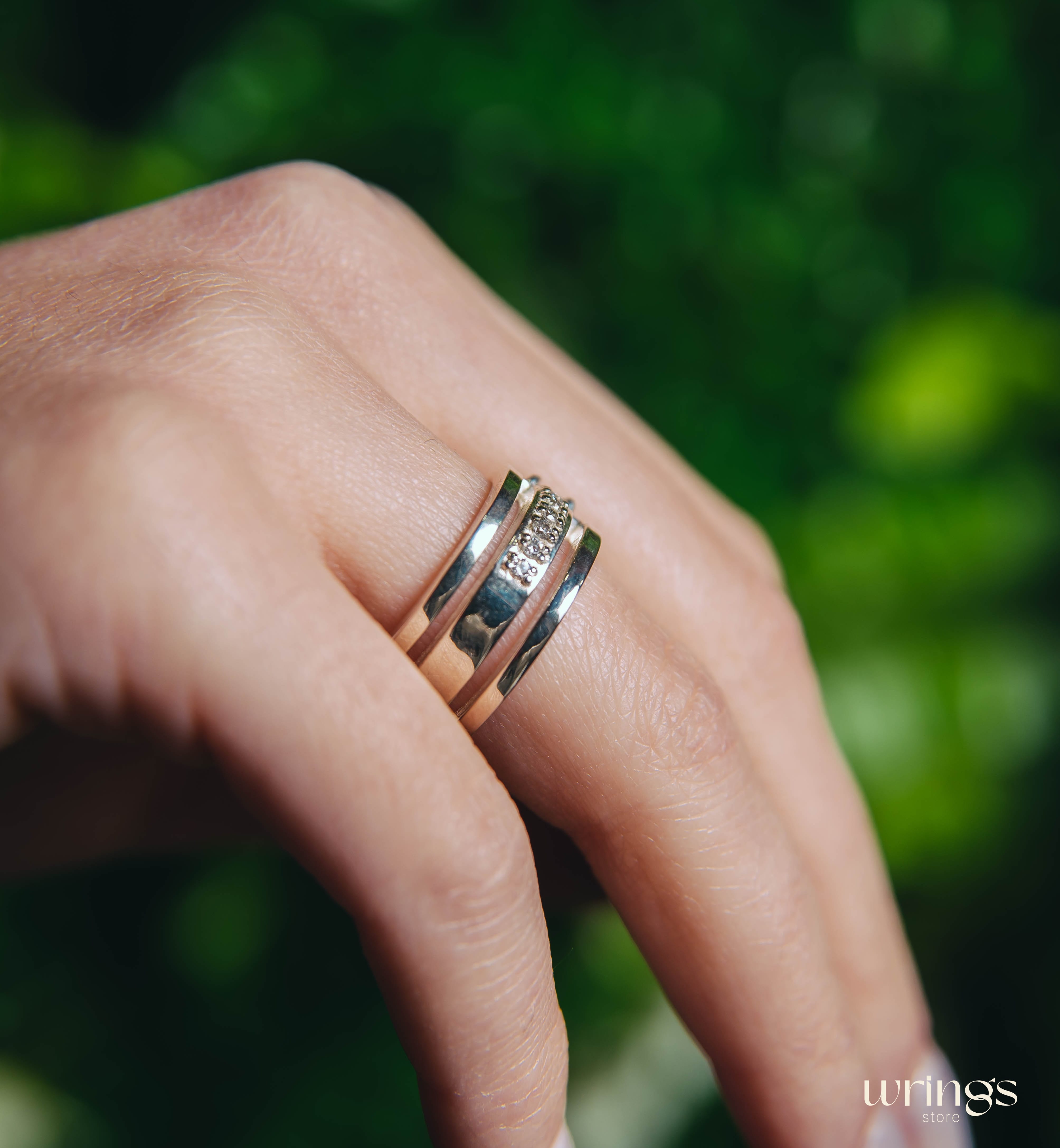 Extra Wide Silver Statement Ring CZ and Side Stones