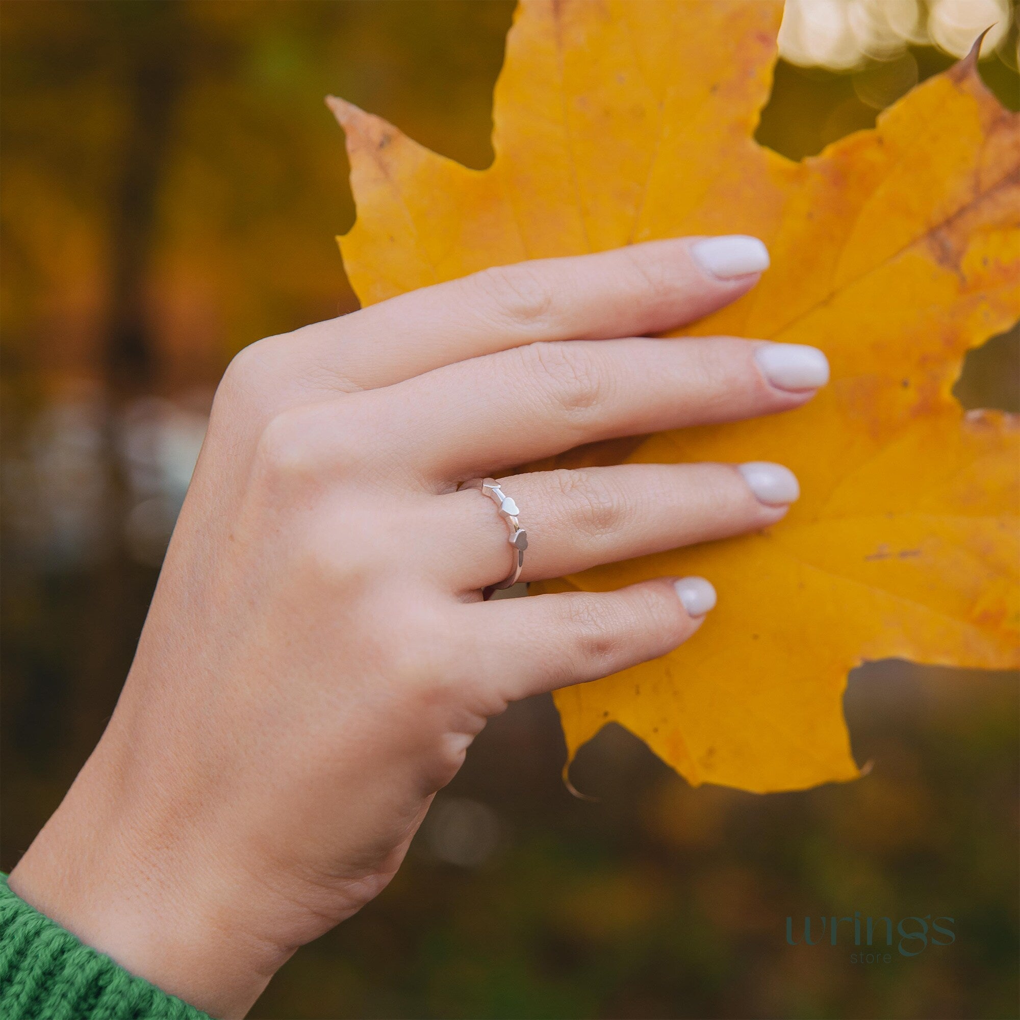 Three Hearts Silver Minimalist Promise Ring for Her