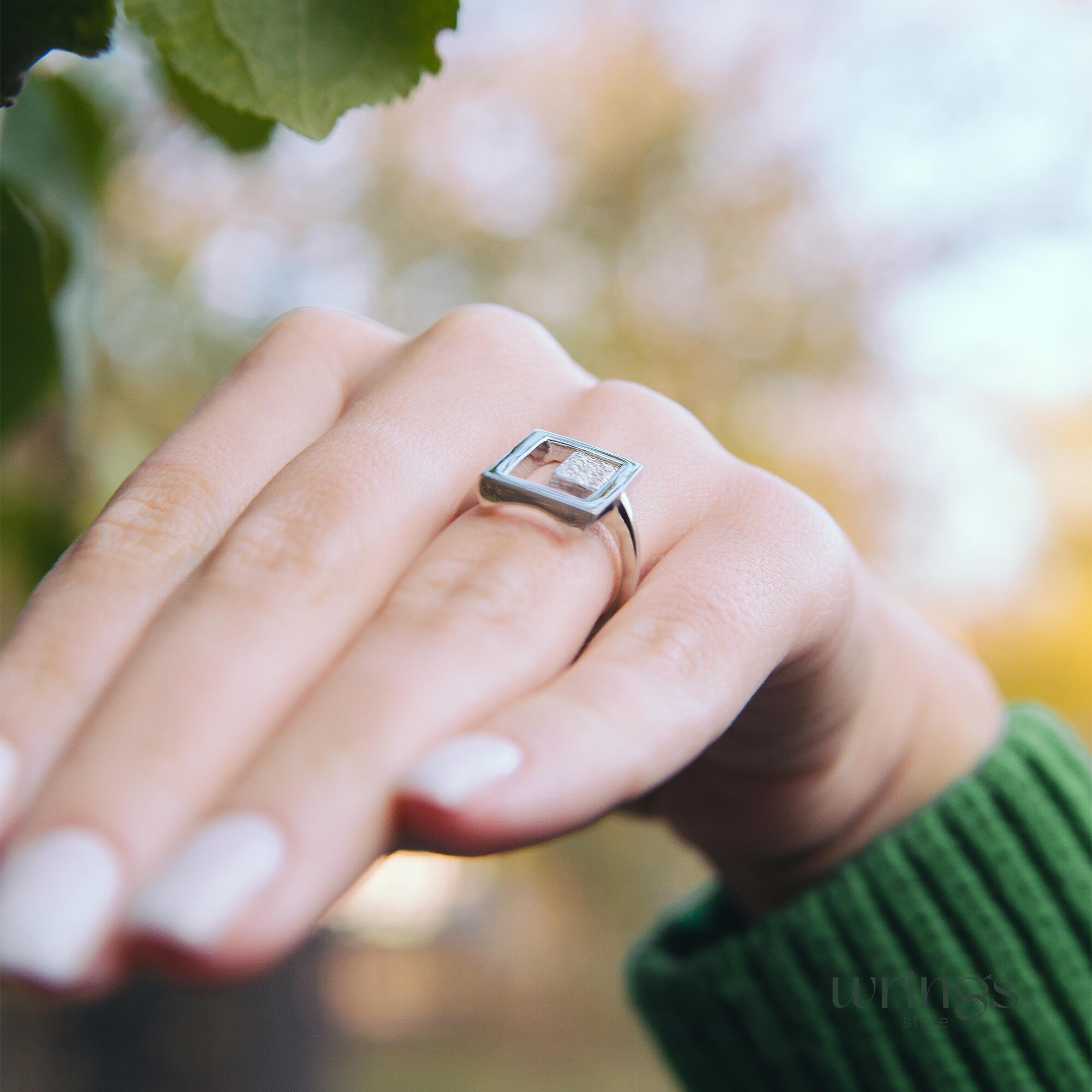 Silver Rectangle Cocktail Ring with Cubic Zirconia