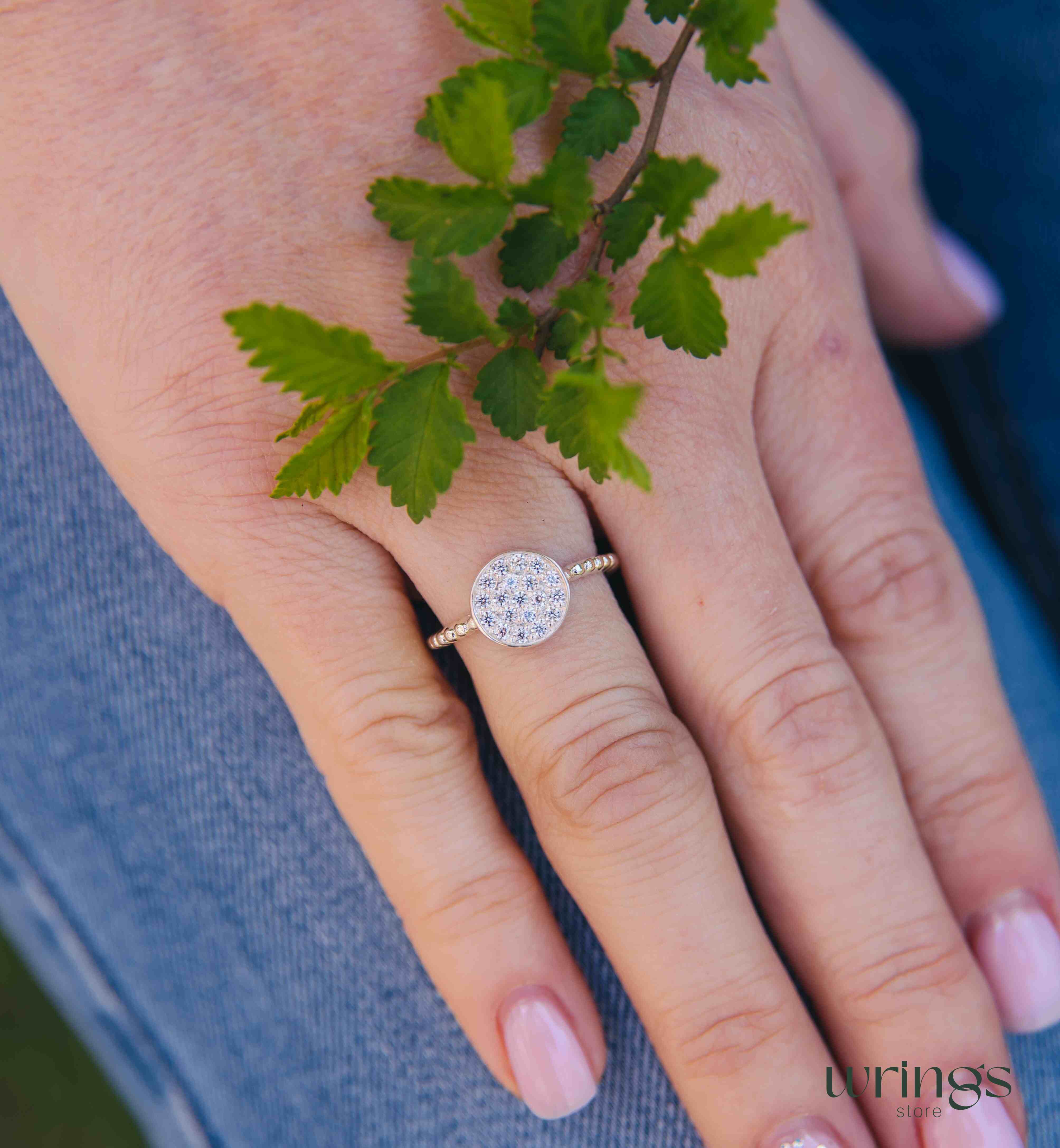 Custom Multi White Stones Round Engagement Ring Silver