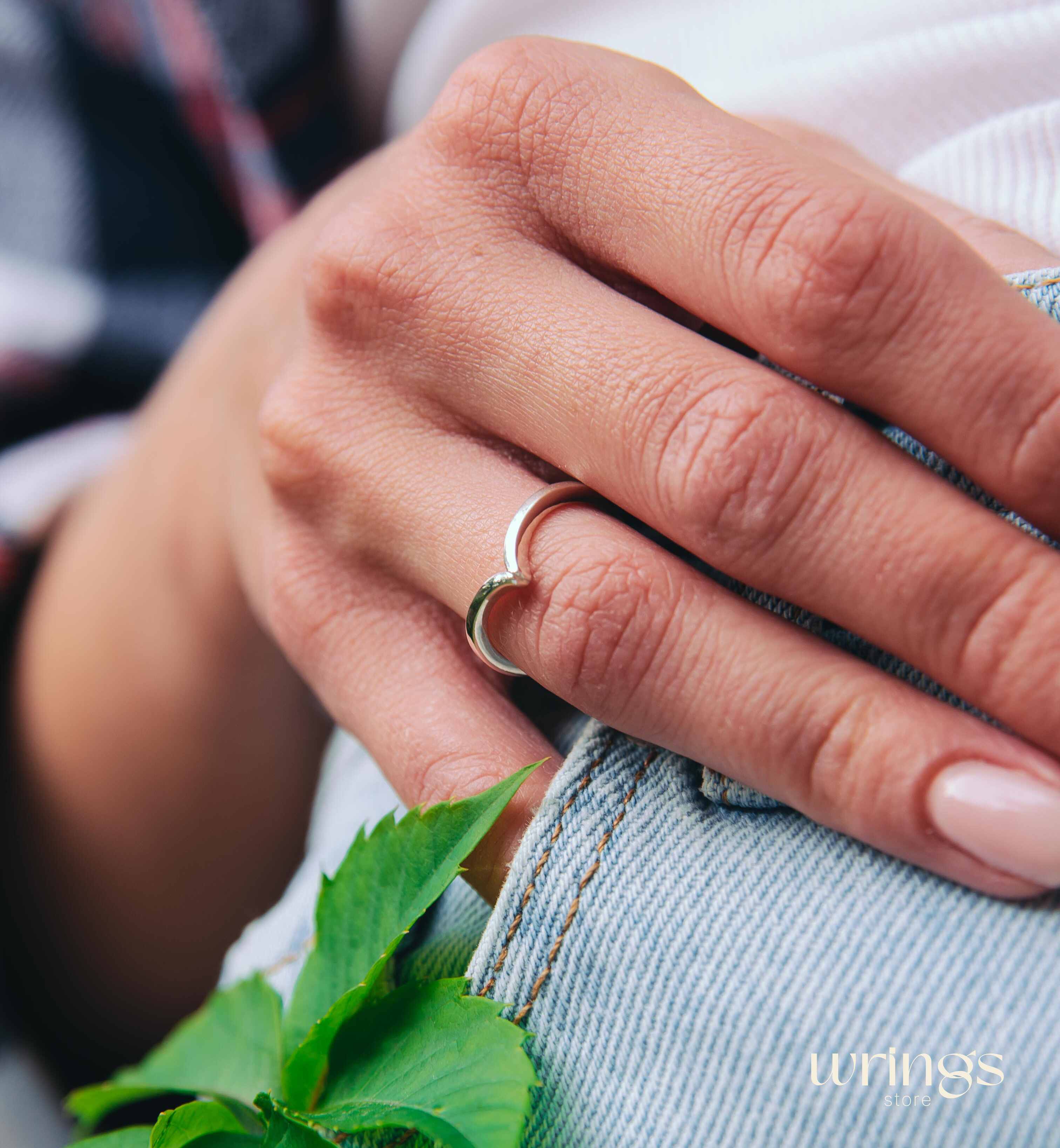 V shaped Sterling Silver Promise Ring for Her