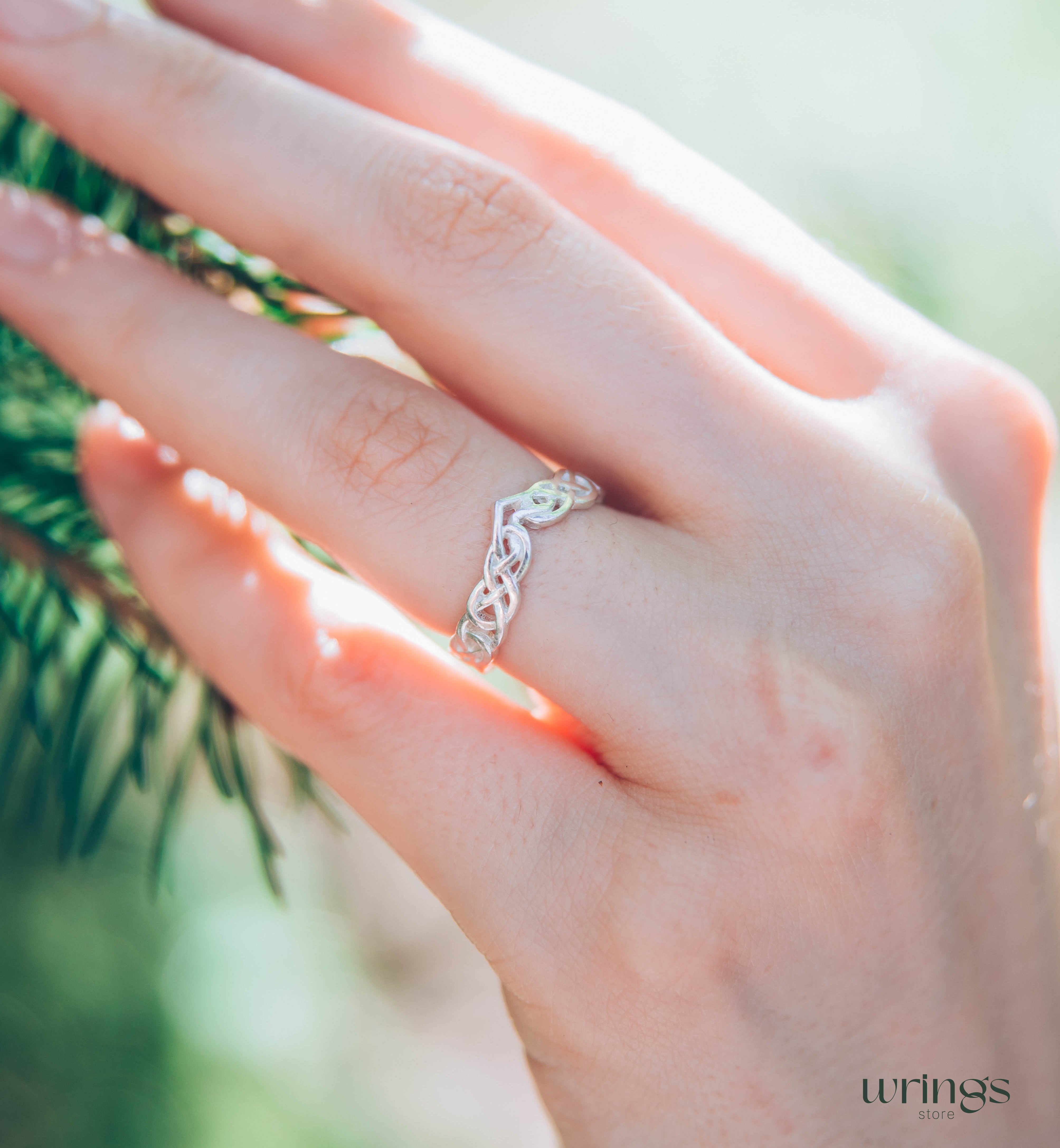 Unique Wicker Chevron Celtic Wedding Ring Silver