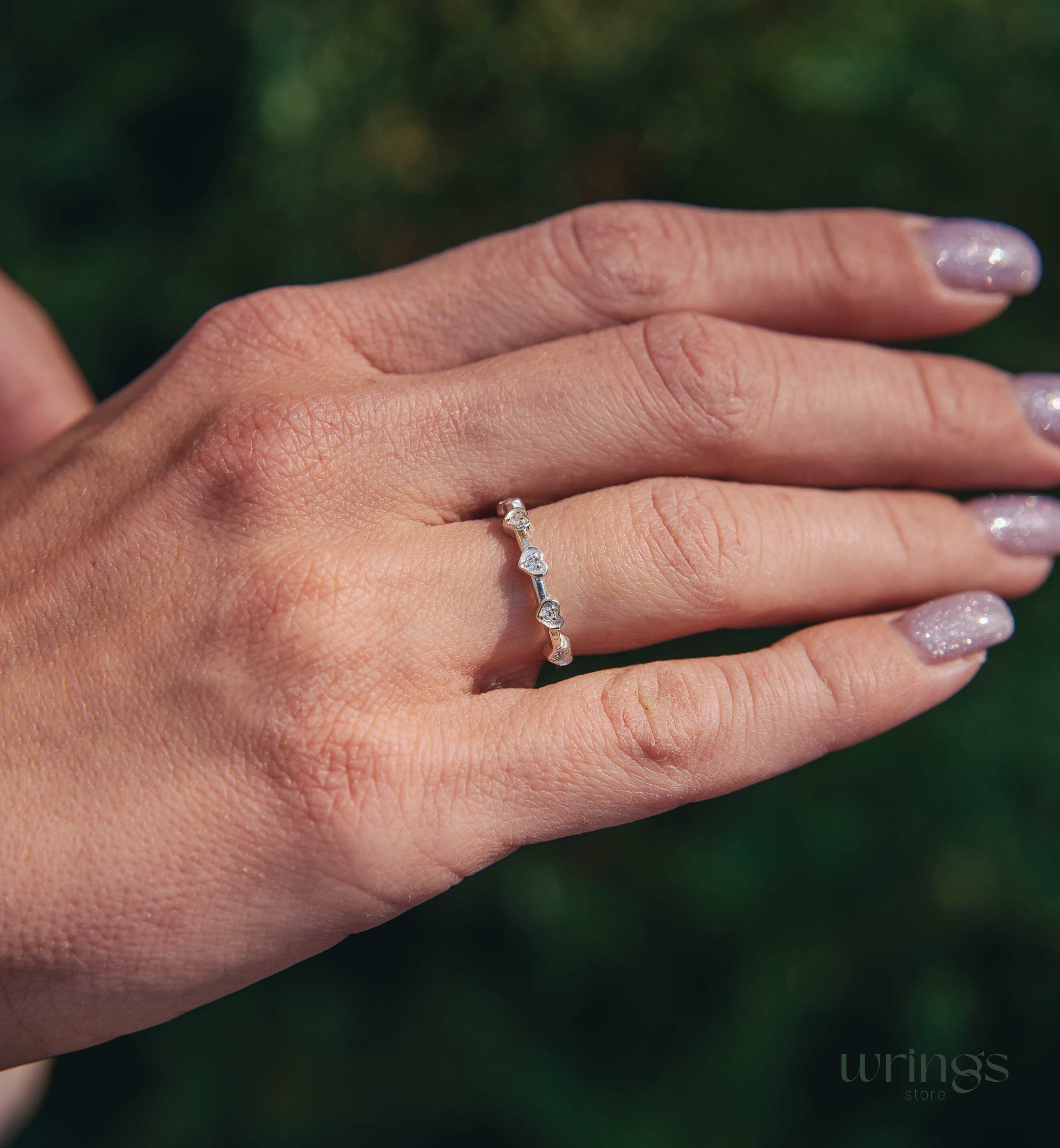 Natural Diamonds in Multiple Hearts Ring Silver