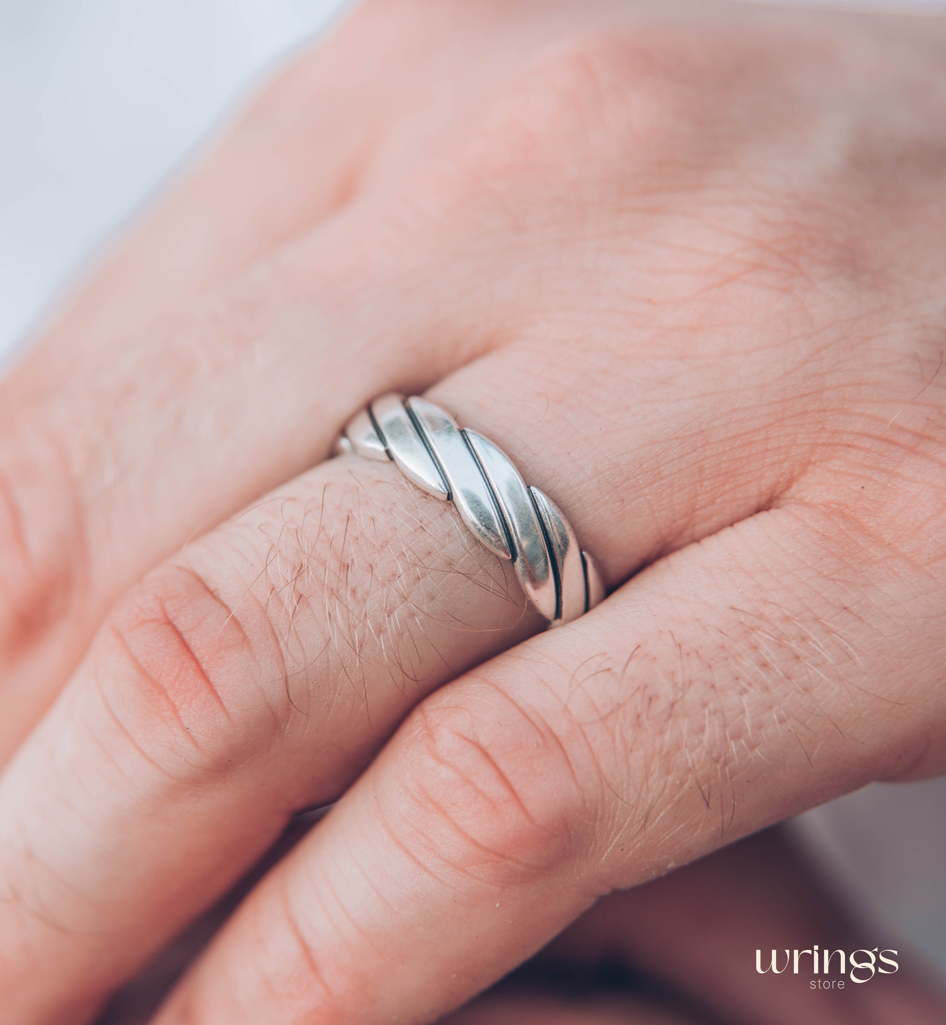 Intertwined Wavy Silver Wedding Ring Unisex