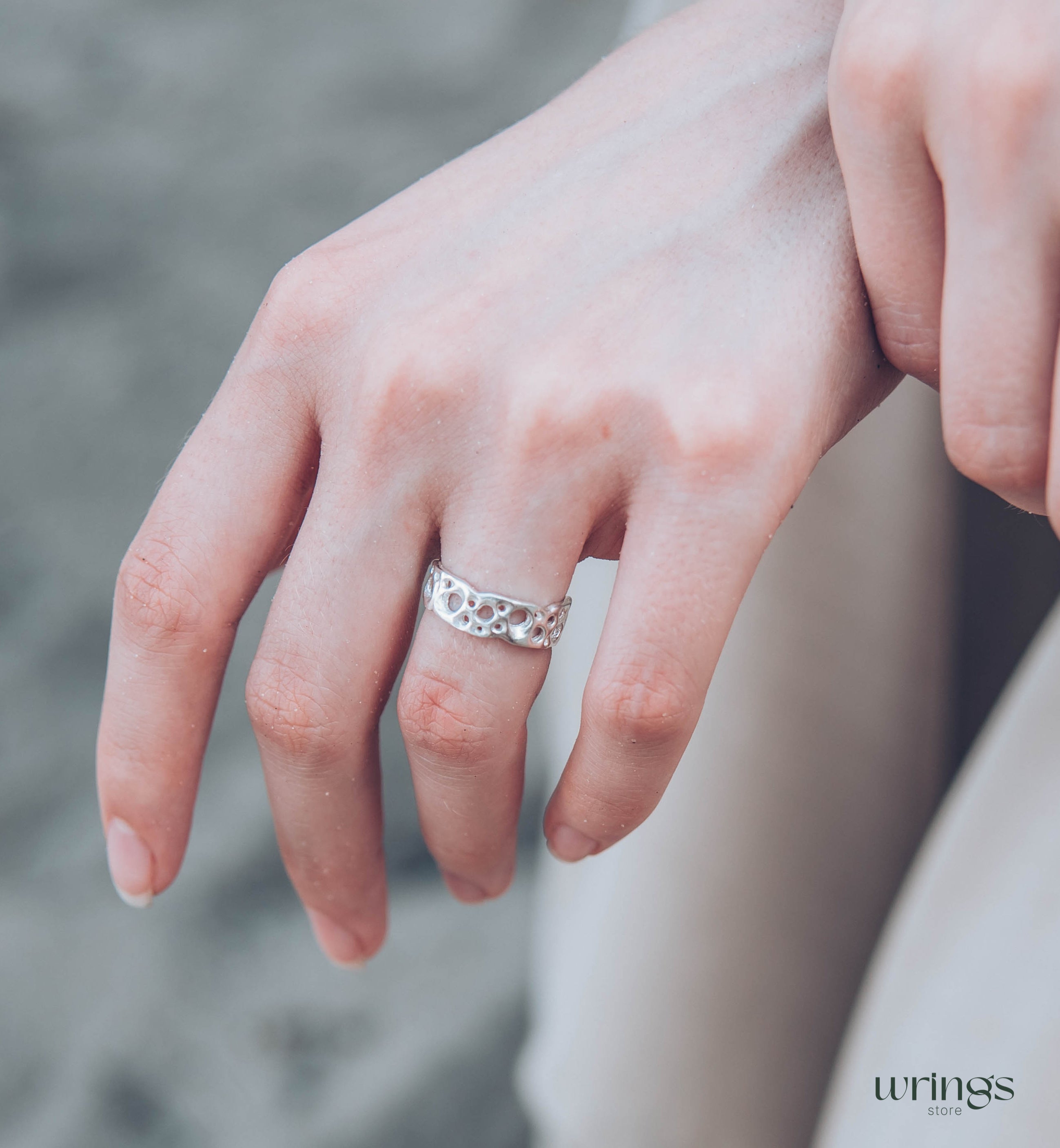 Nautical Holes Silver Women's Ring in Ocean Style