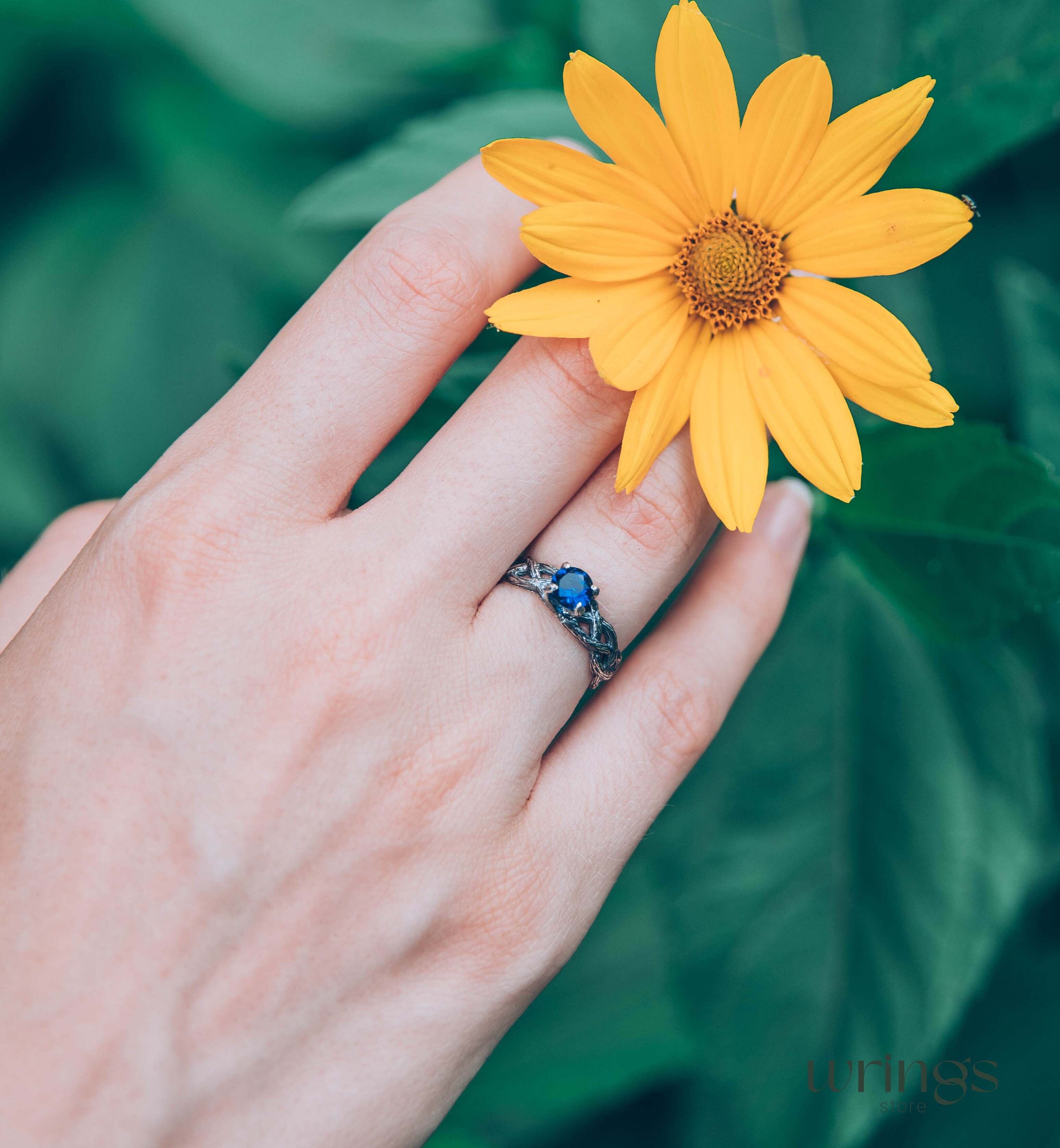 Sapphire & Silver Twisted Twig Engagement Ring