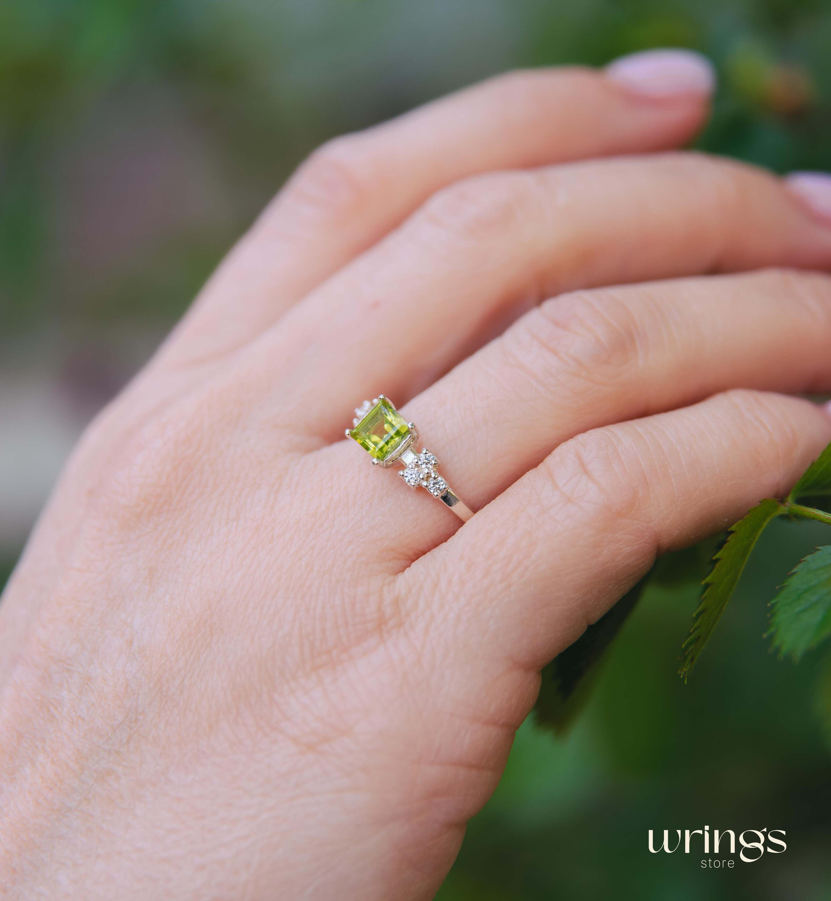 Large Square Peridot Multi Stone Cocktail Ring Silver