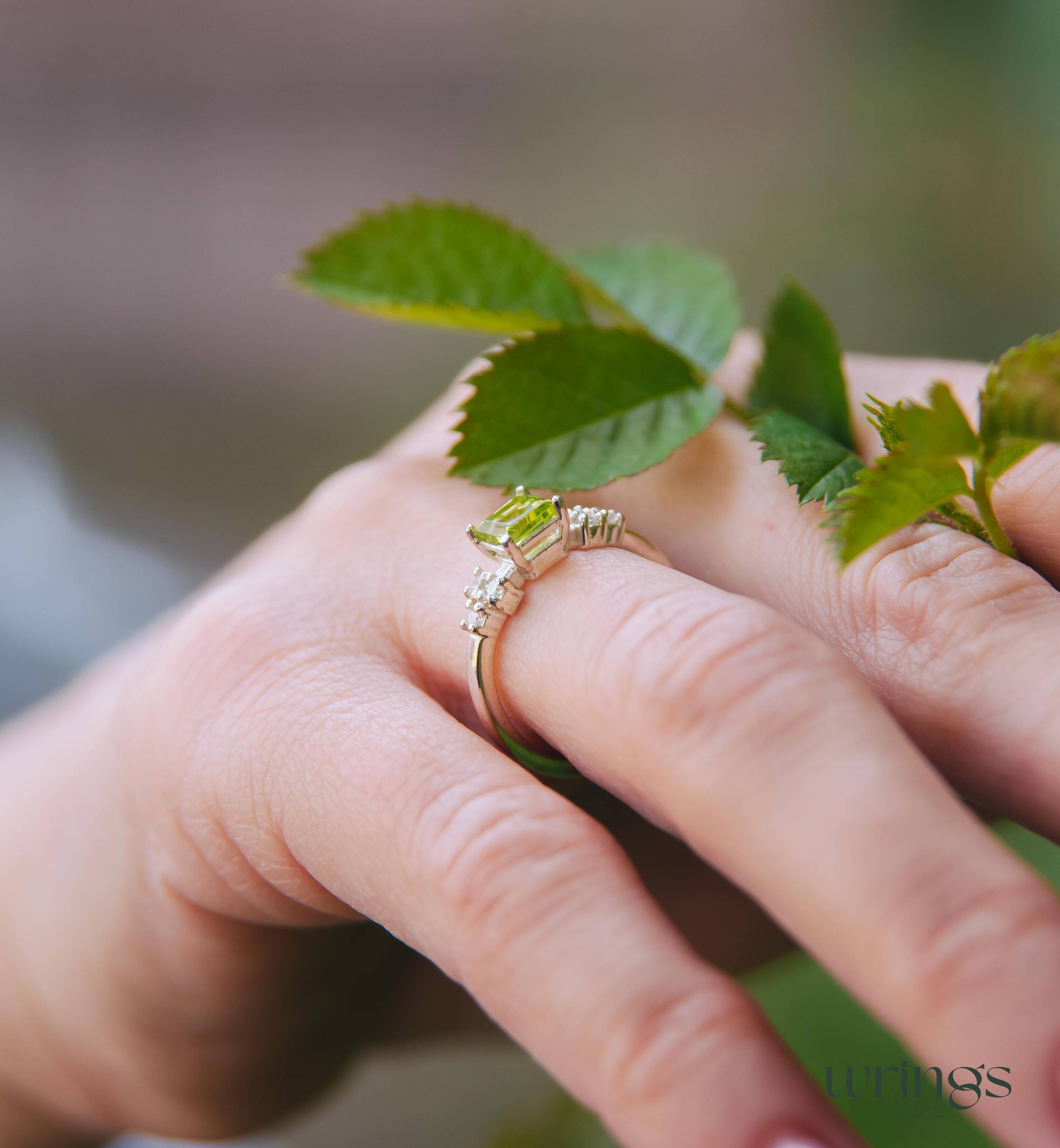 Large Square Peridot Multi Stone Cocktail Ring Silver