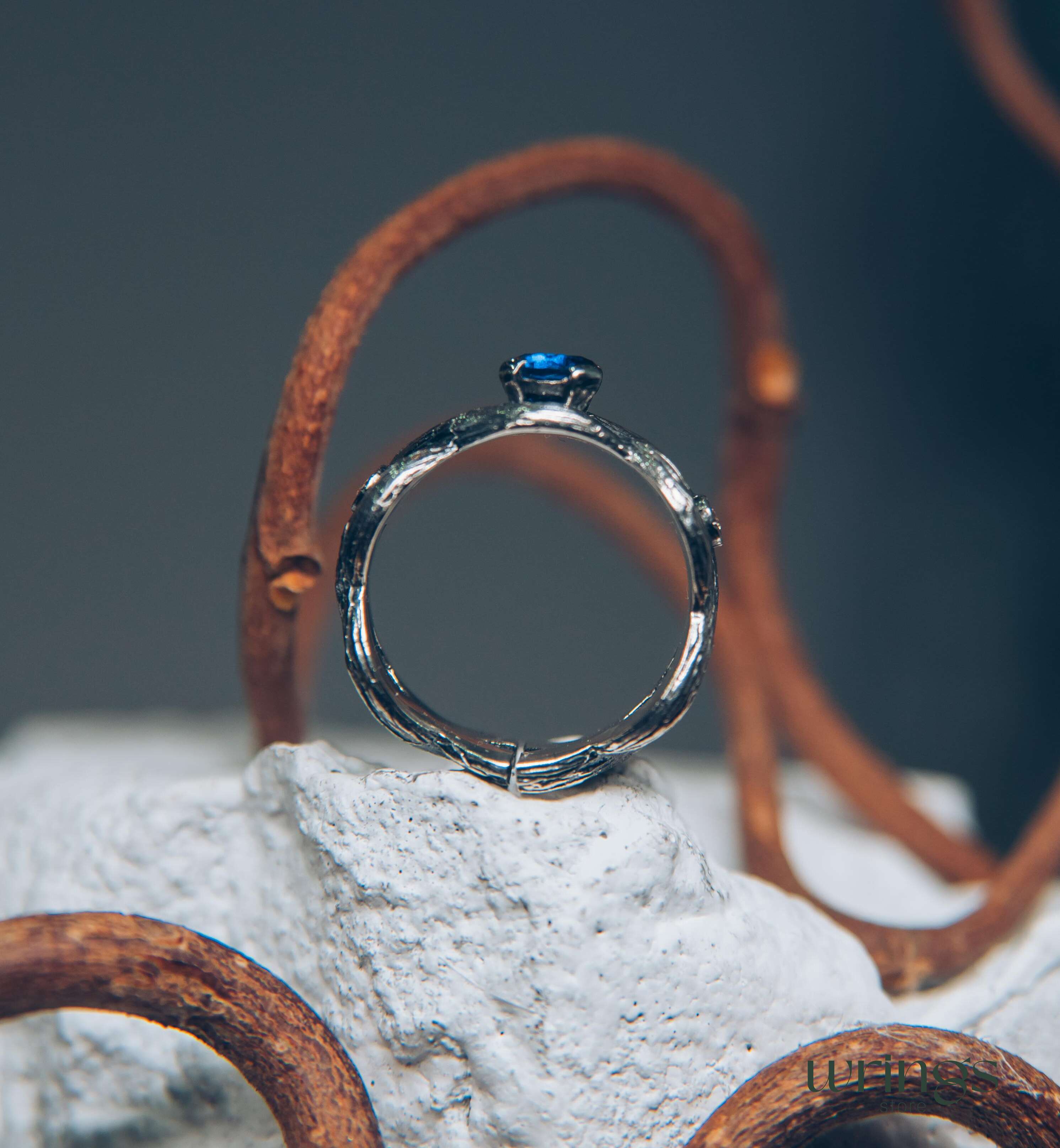 Sapphire Infinity Engagement Ring for Her — Solid Silver scrollwork