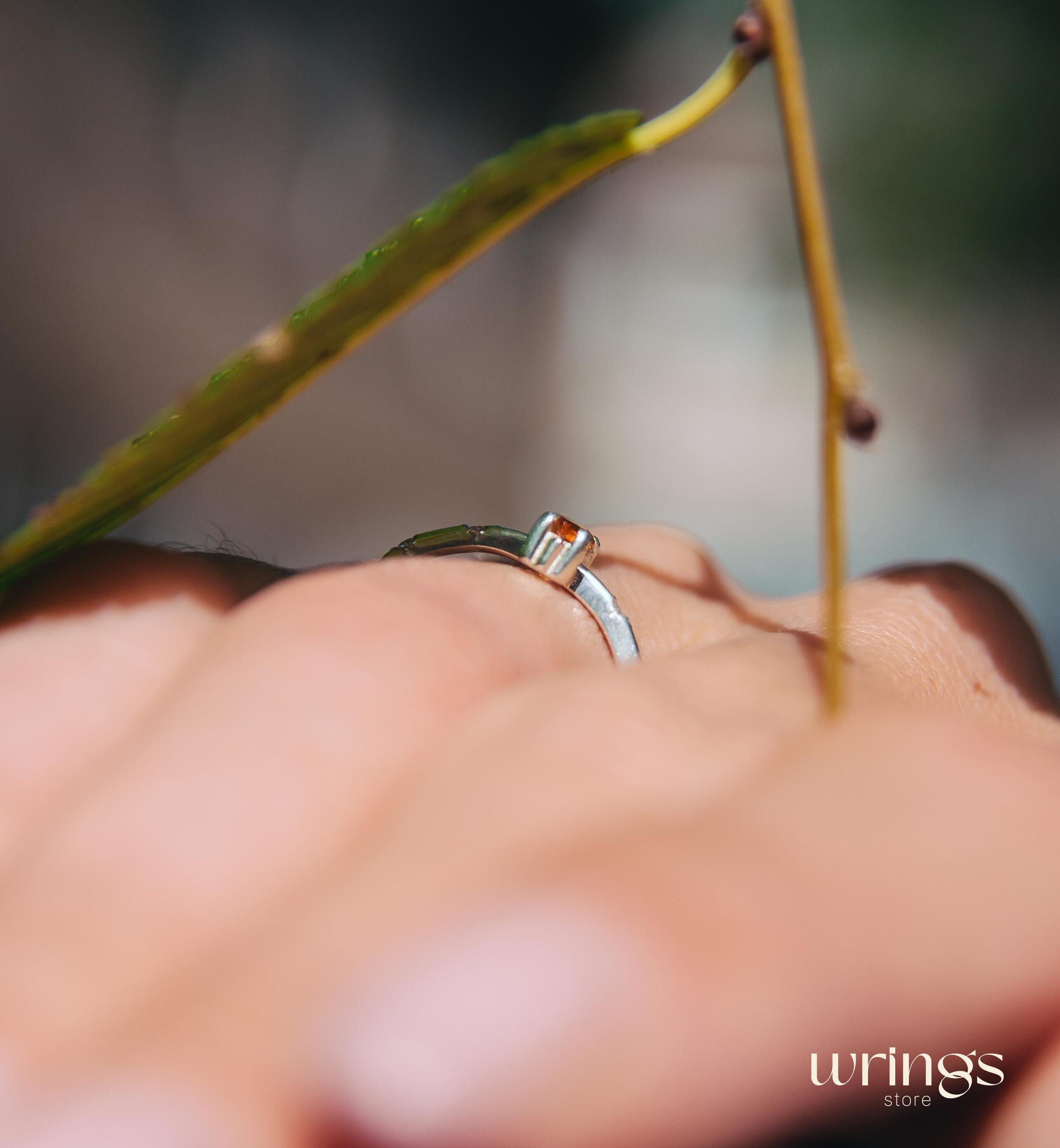 Central Marquise Citrine Side Stone Engagement Ring Silver