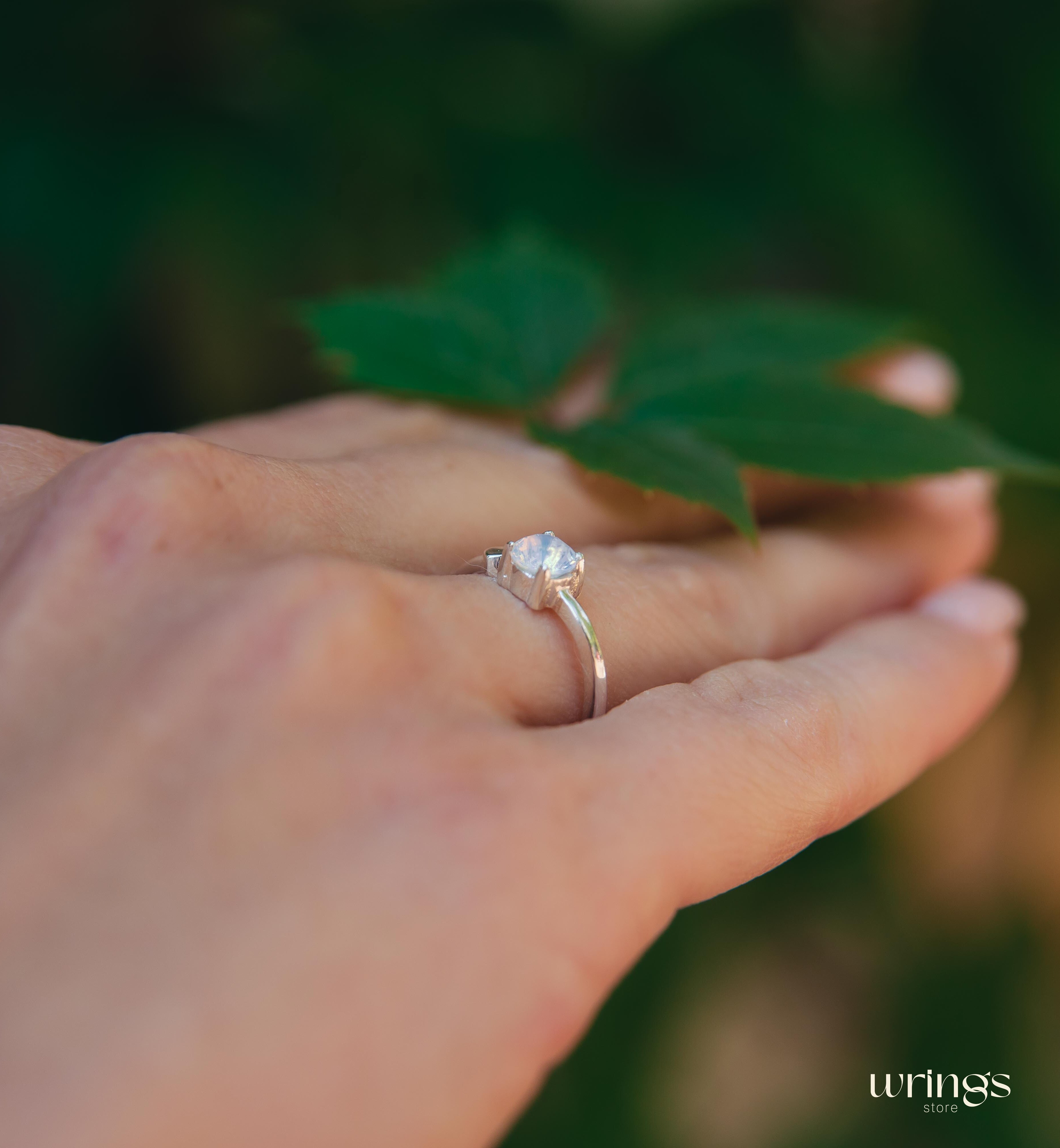 Moonstone June Birth Stone Ring Silver & Side Heart