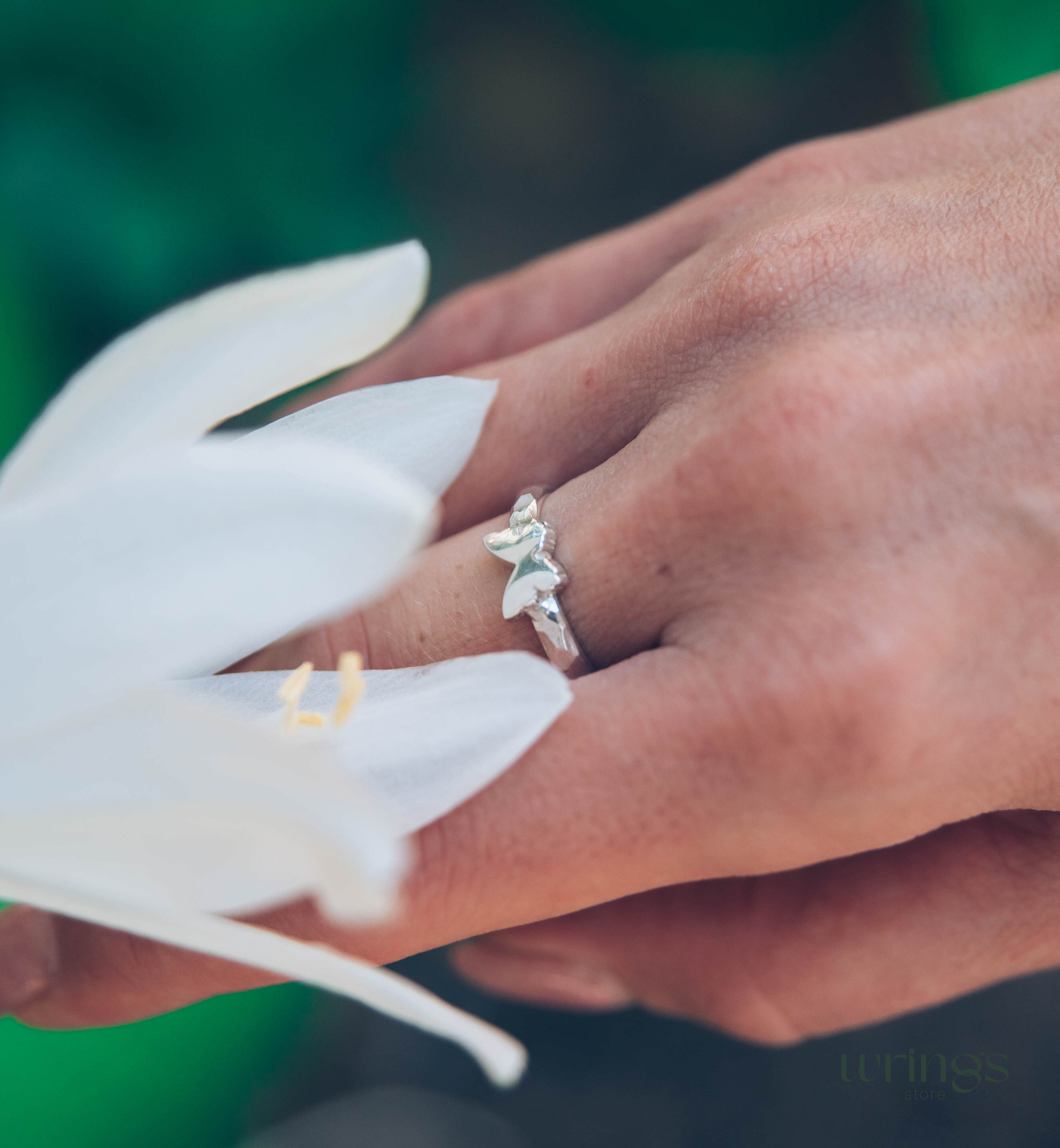 Hammered Silver Butterfly Promise Ring for Women