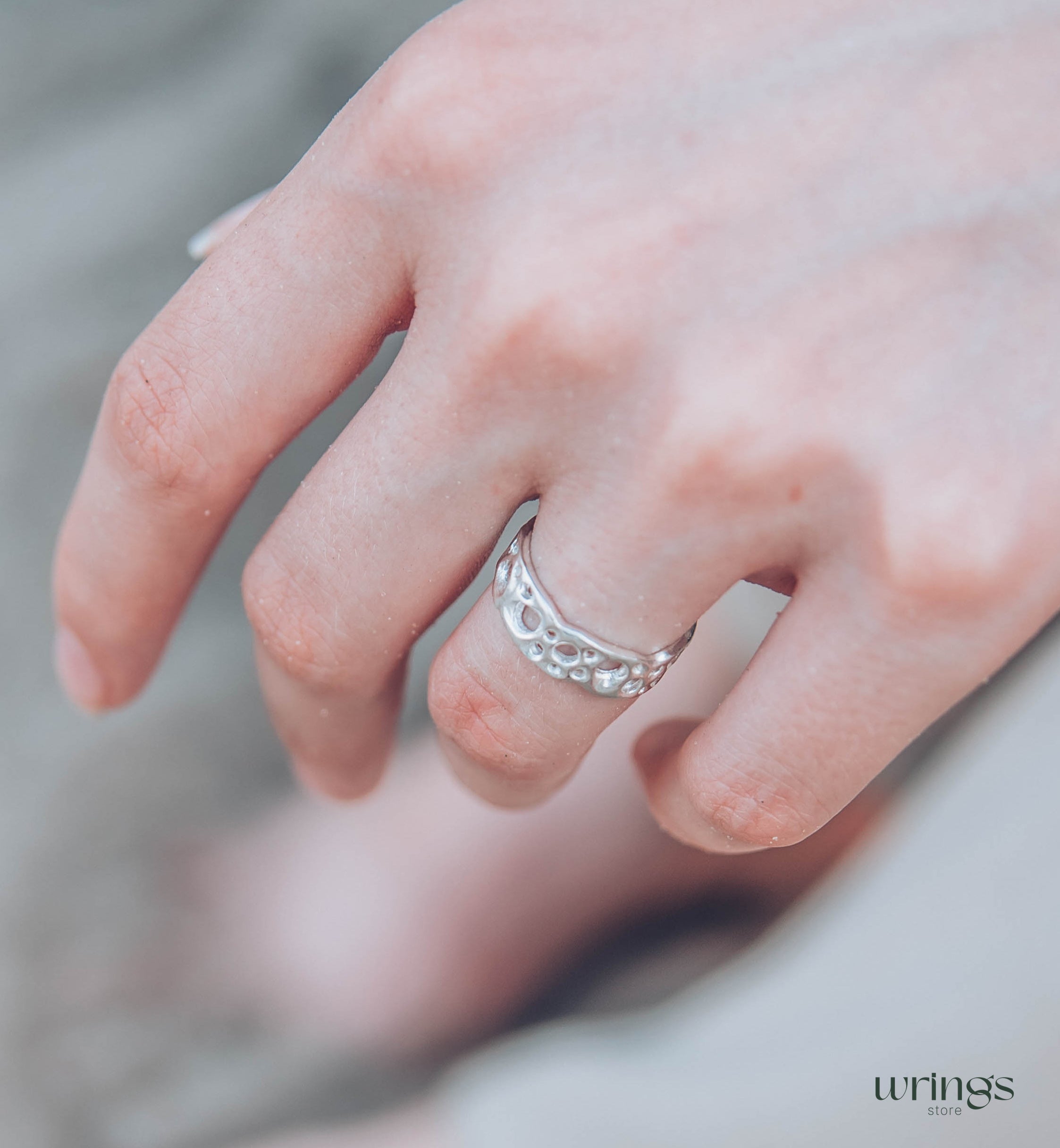 Nautical Holes Silver Women's Ring in Ocean Style