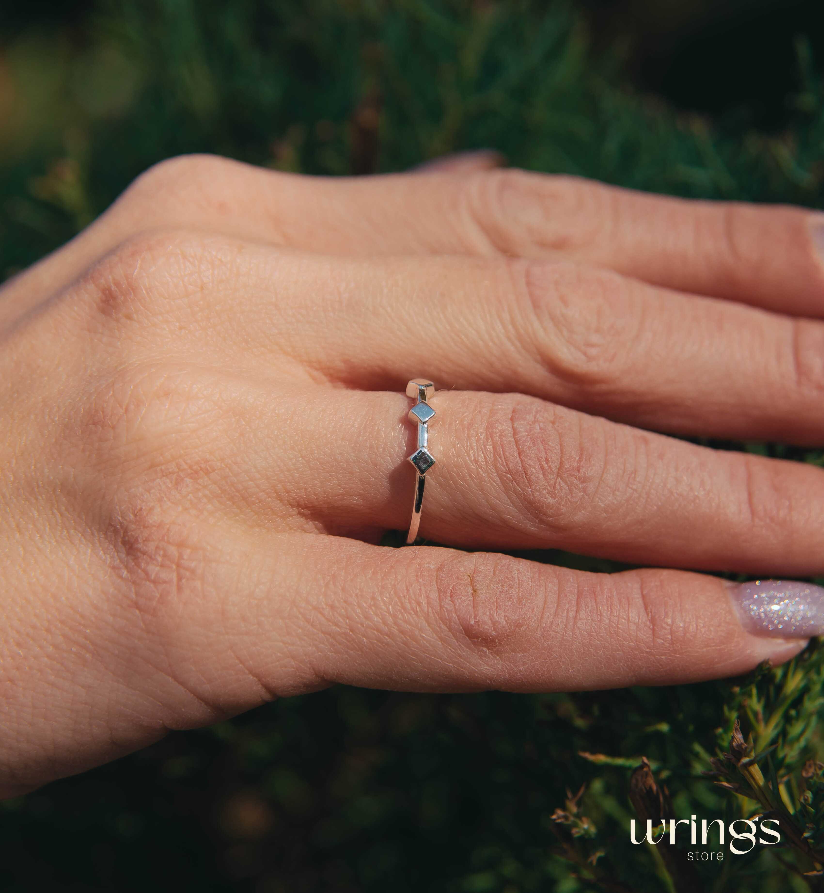 3 Rhombuses Minimalist Silver Promise Ring