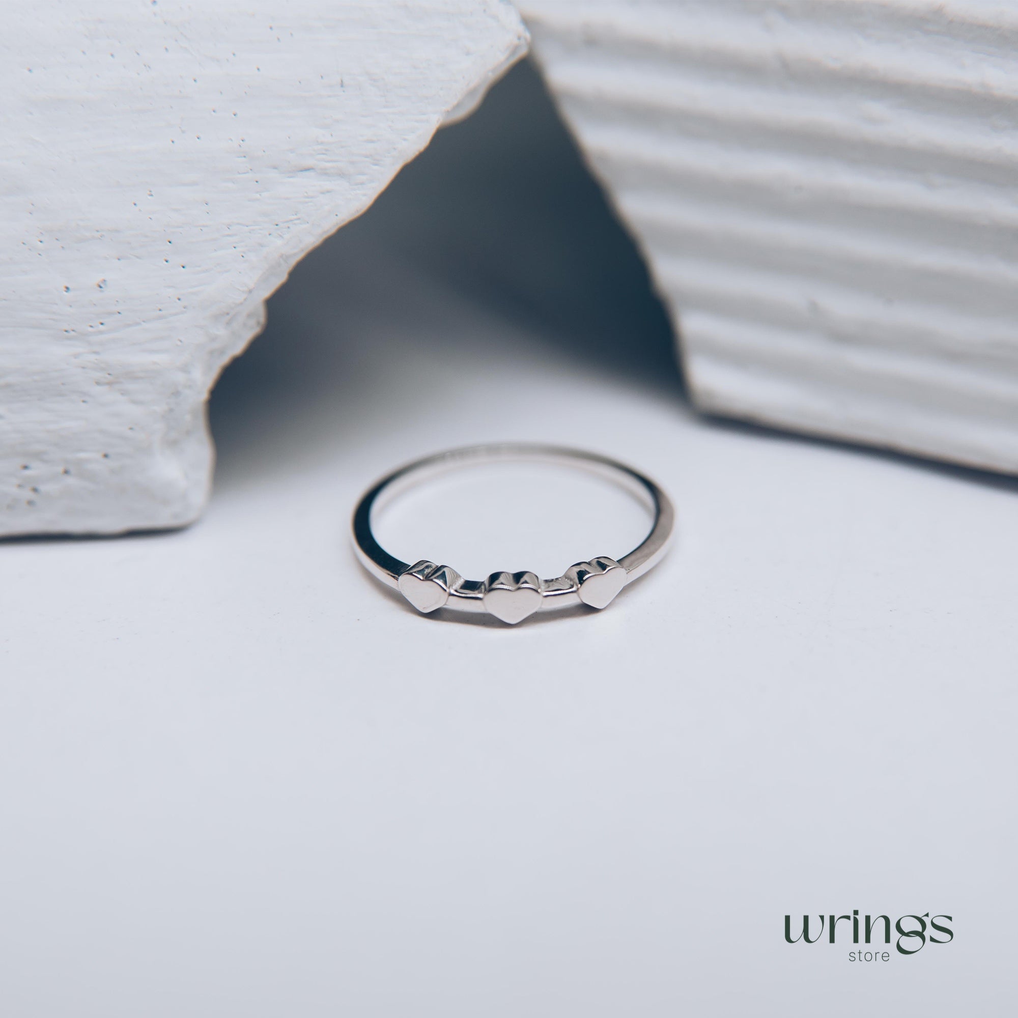 Three Hearts Silver Minimalist Promise Ring for Her