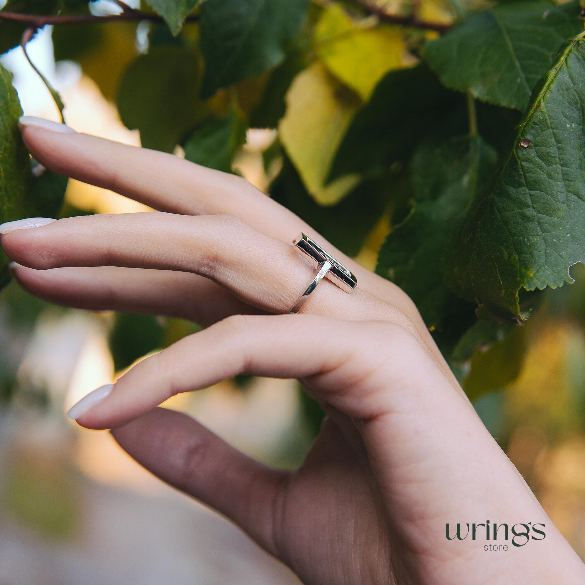 Silver Rectangle Cocktail Ring with Cubic Zirconia