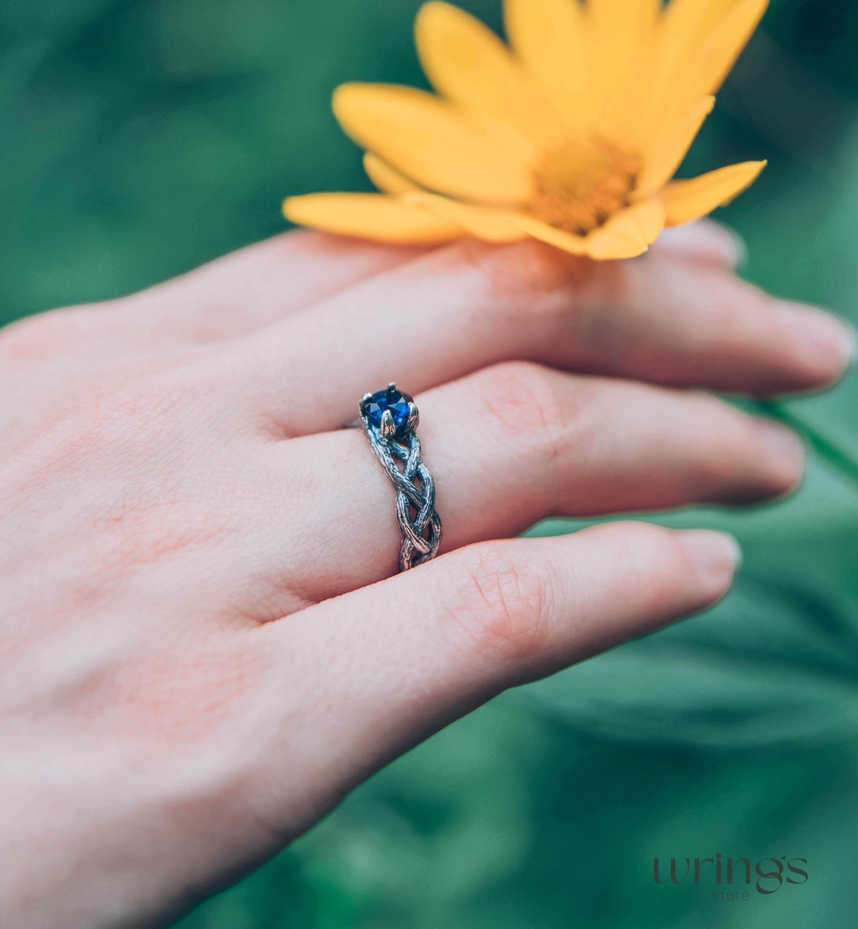 Sapphire & Silver Twisted Twig Engagement Ring