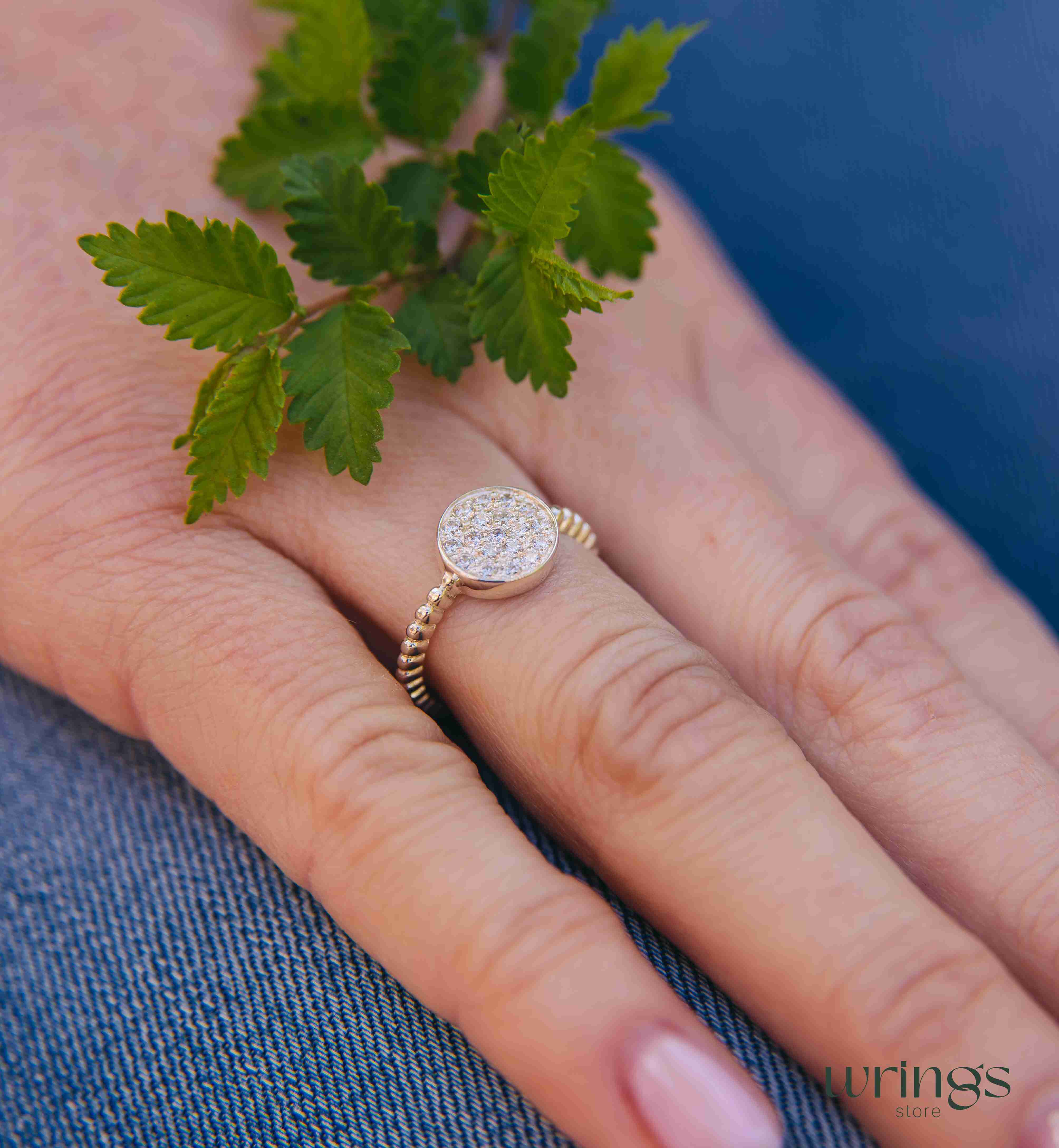 Custom Multi White Stones Round Engagement Ring Silver