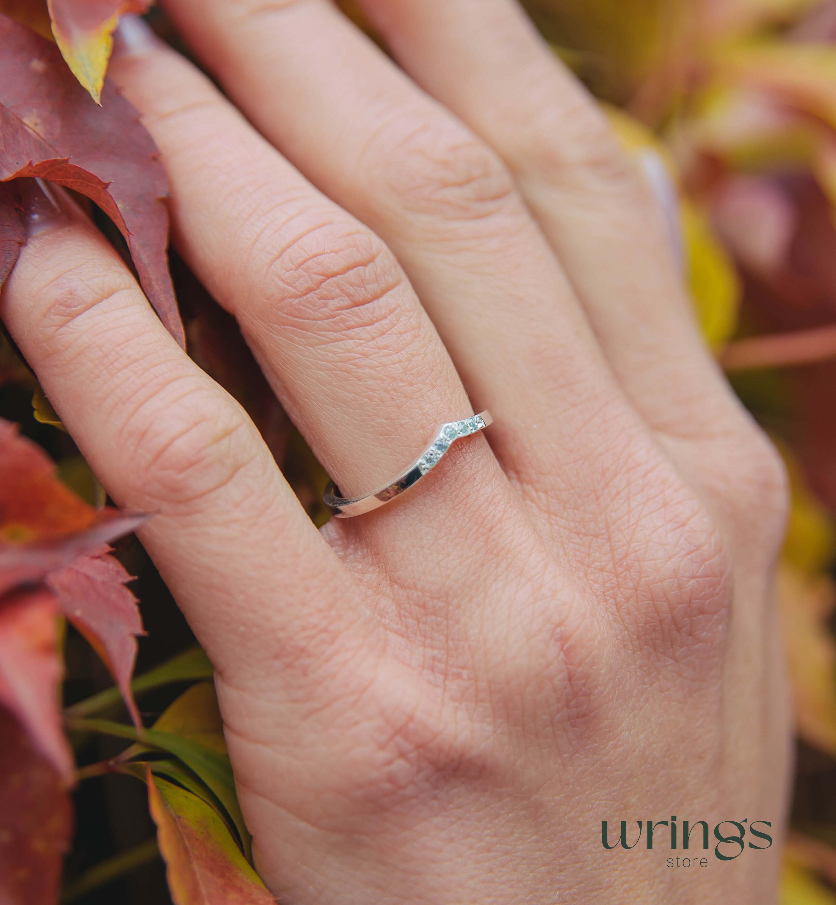 Natural Swiss Topazes Thin Silver Chevron V-ring