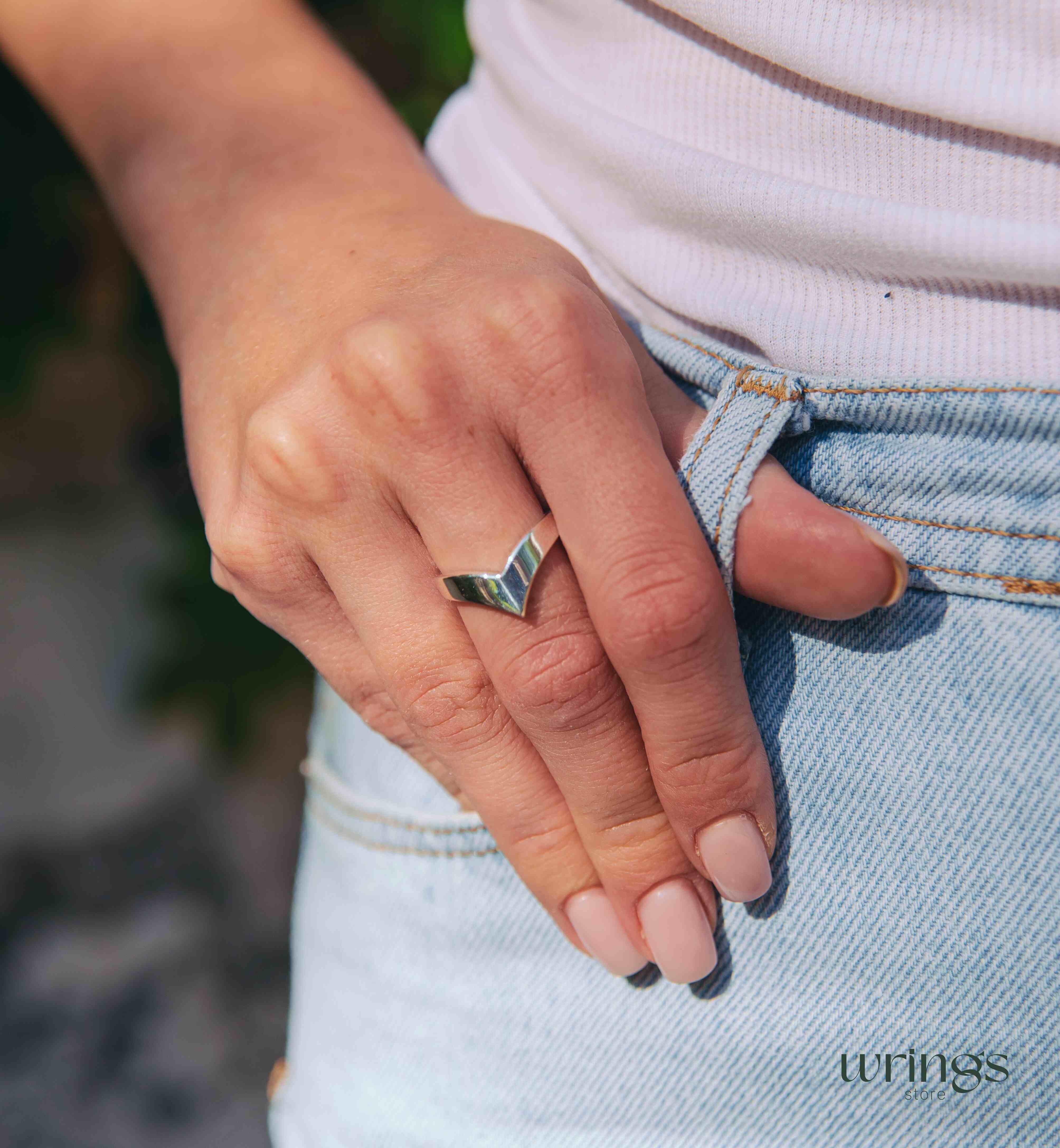 Massive Chevron Band Ring Plain Sterling Silver Unisex