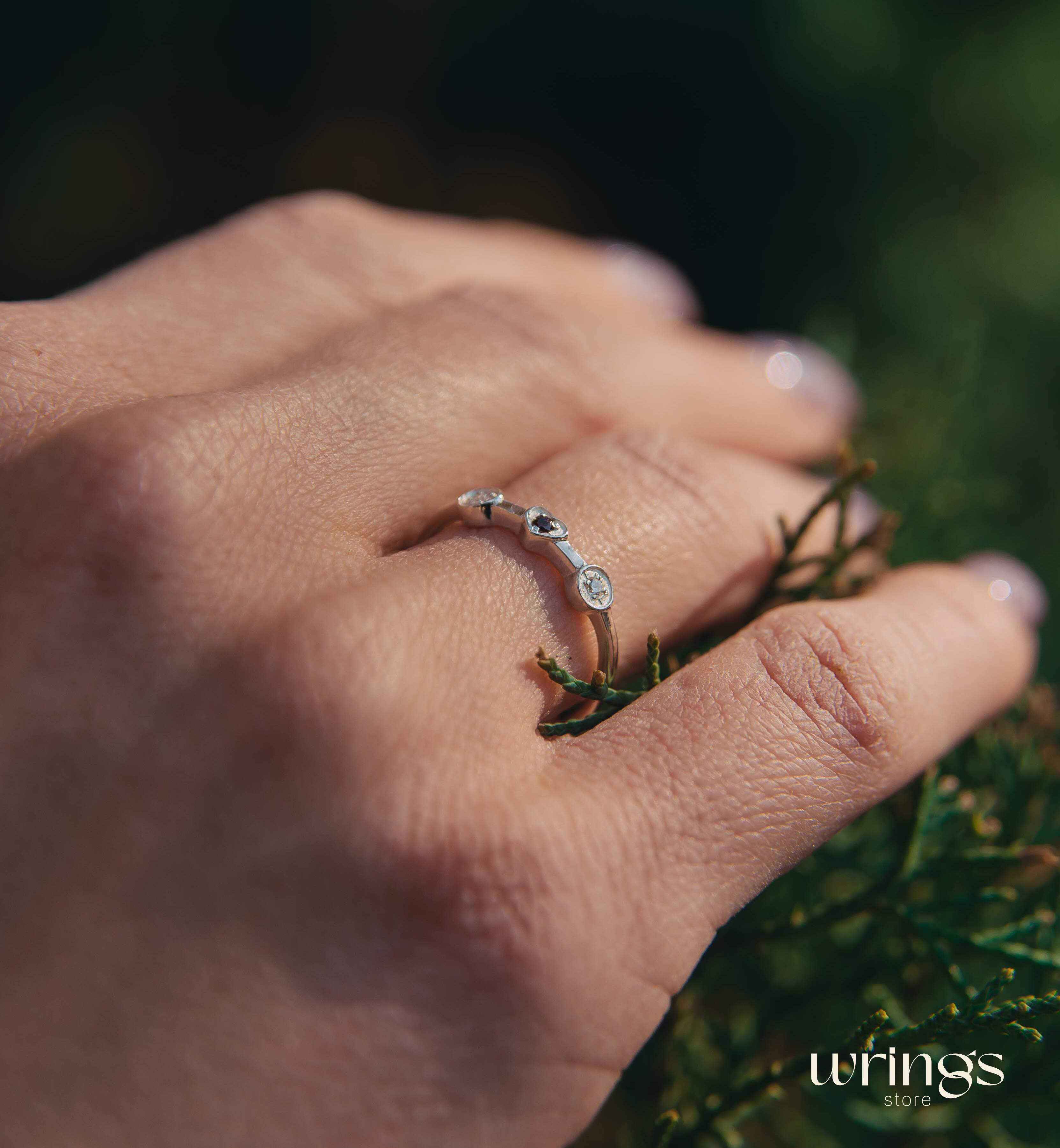 Garnet in Heart and 2 CZ White Stones Silver Promise Ring