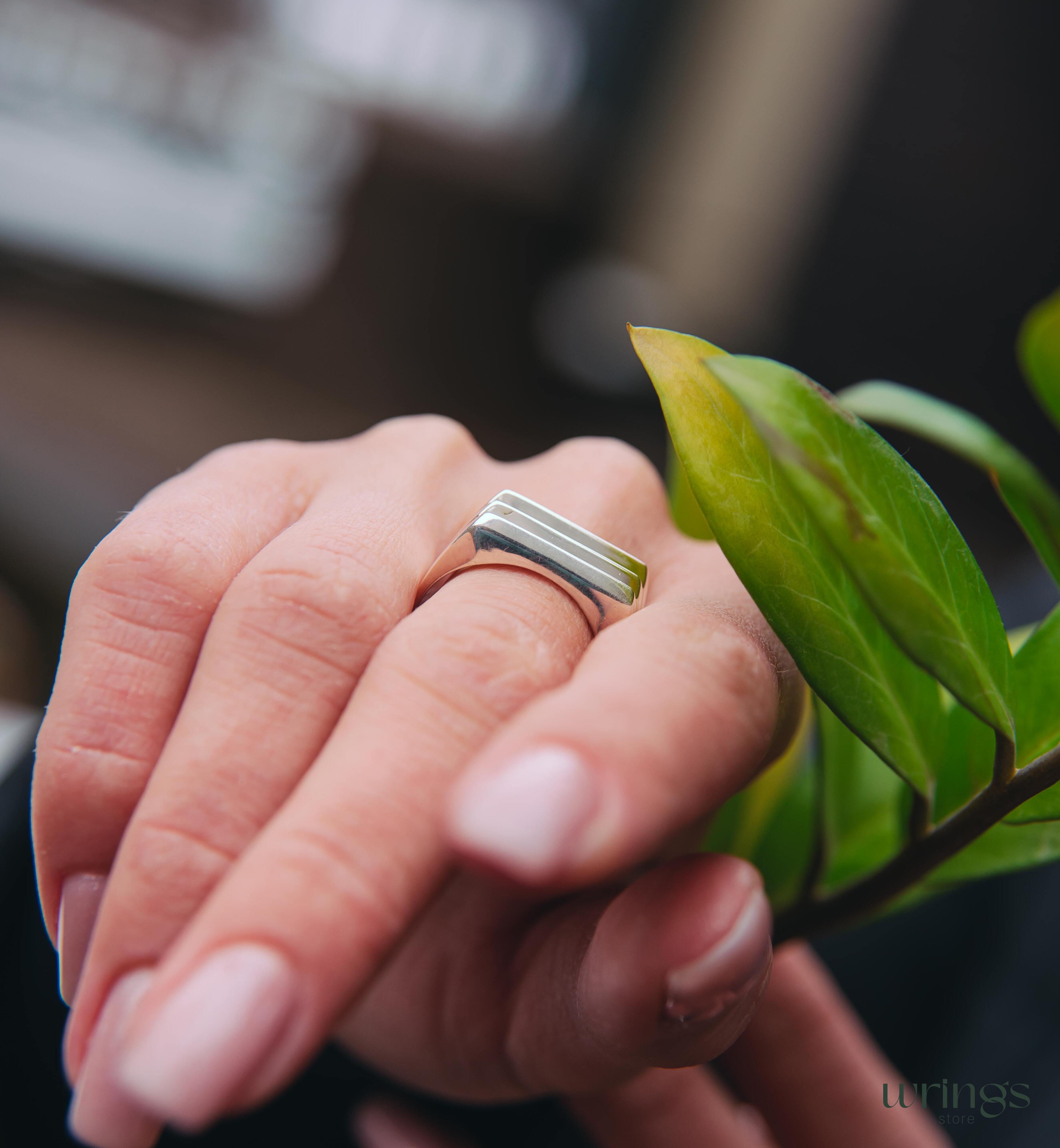 Grooved Lines Big Sterling Silver Statement Ring