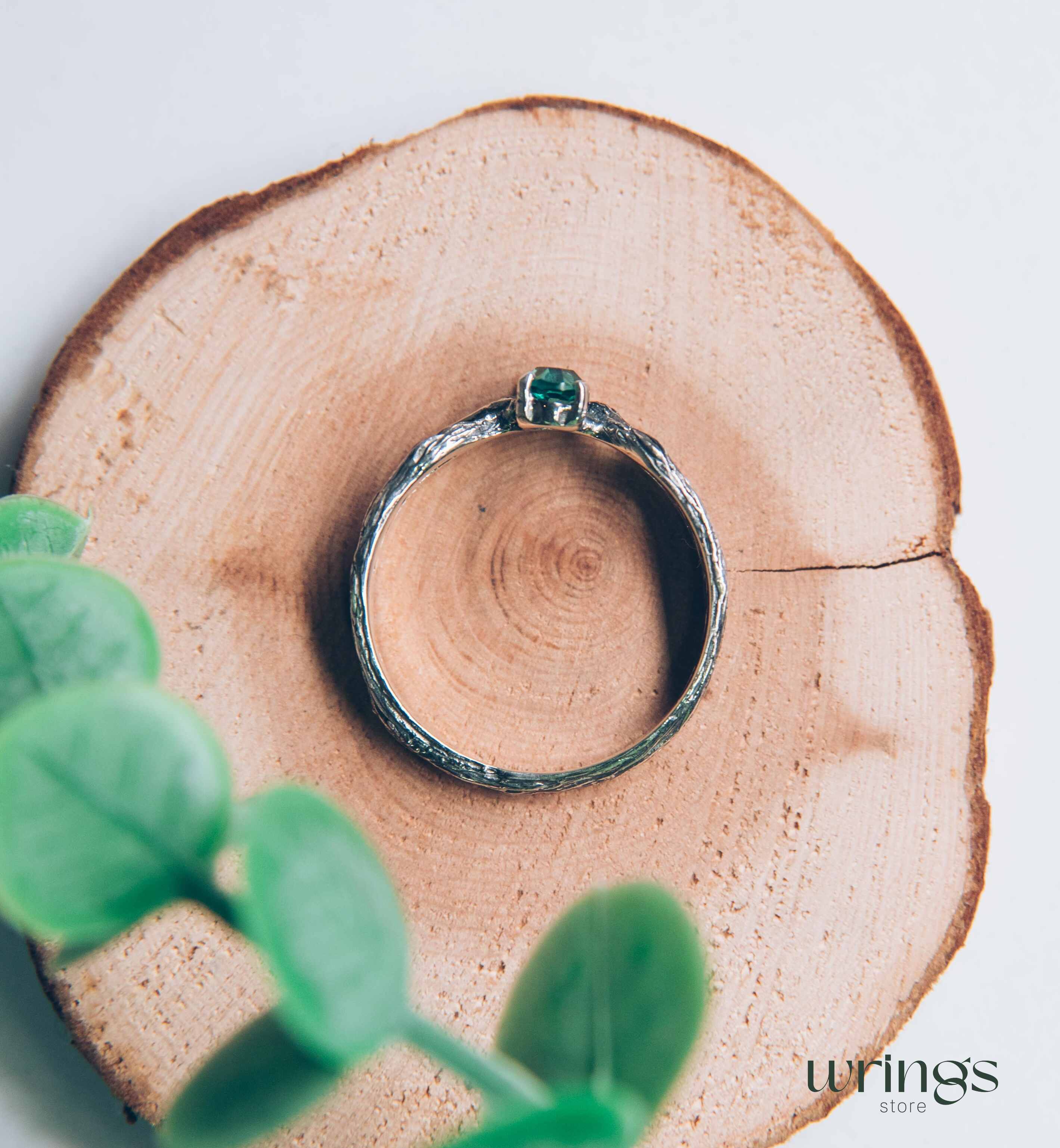 Dainty Green Quartz & Infinity Twisted Silver Branch Ring