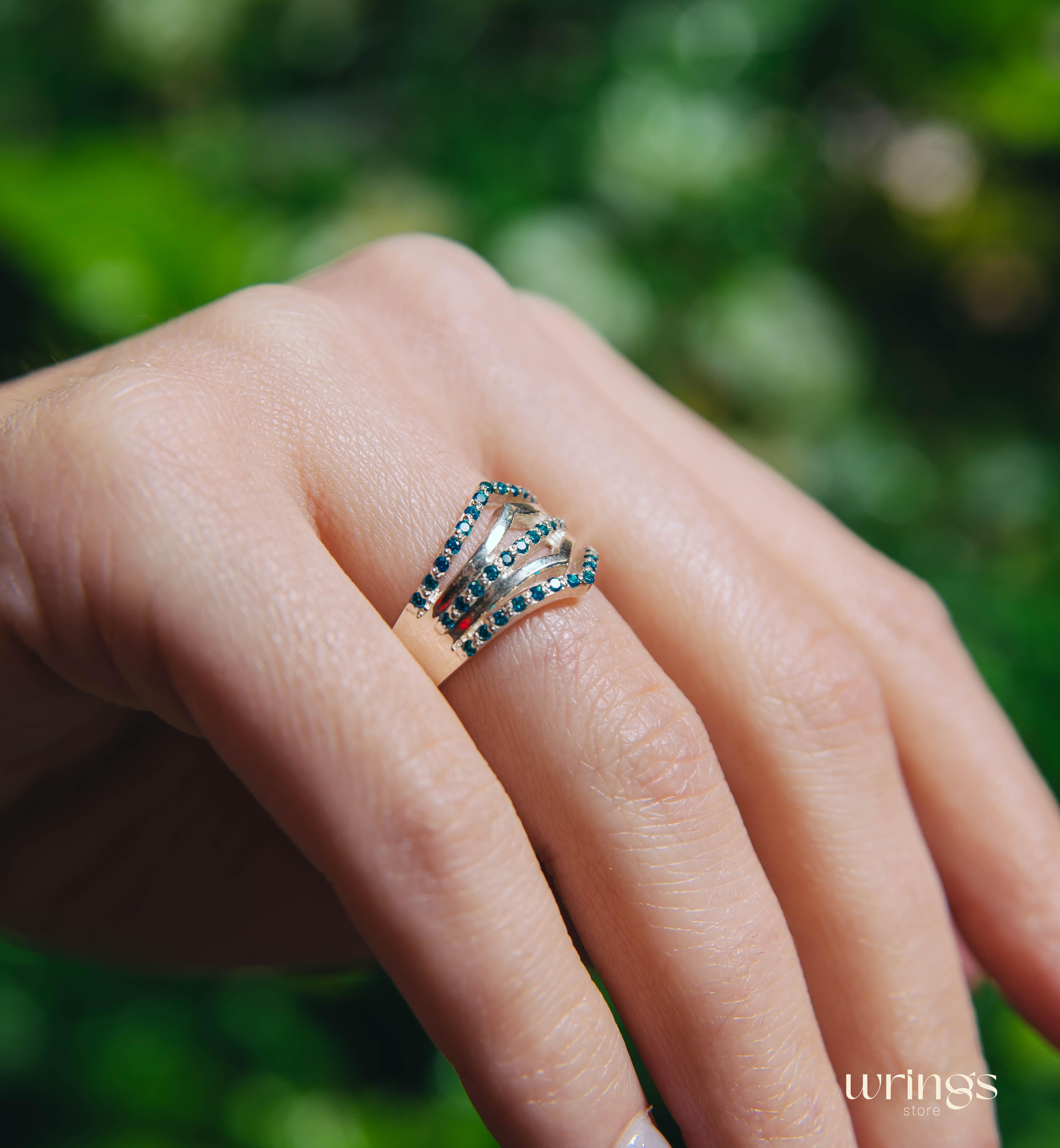 Avant Garde V shaped Bold Statement Ring with Topaz