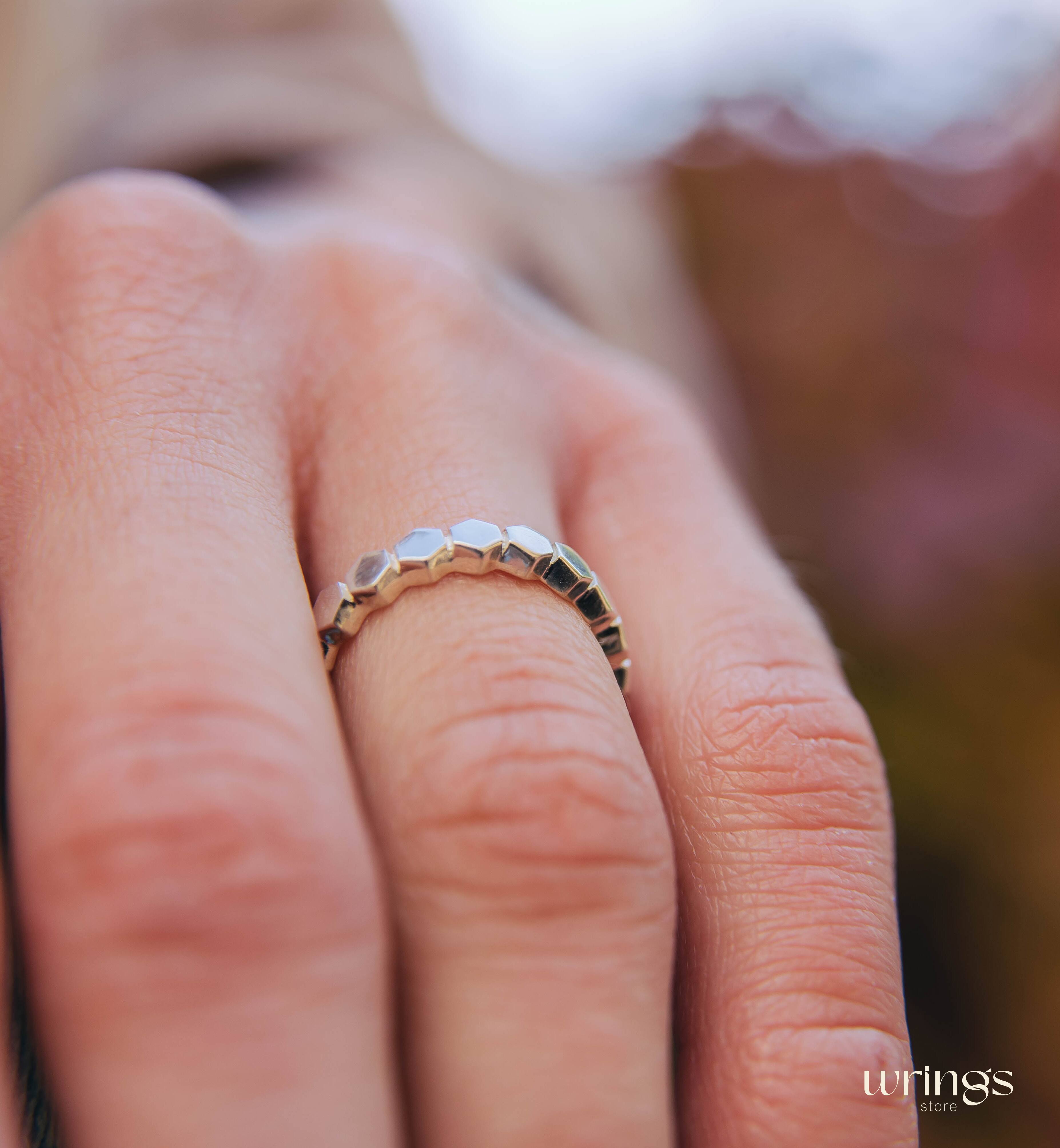 Pretty Honeycomb Design Silver Promise Ring