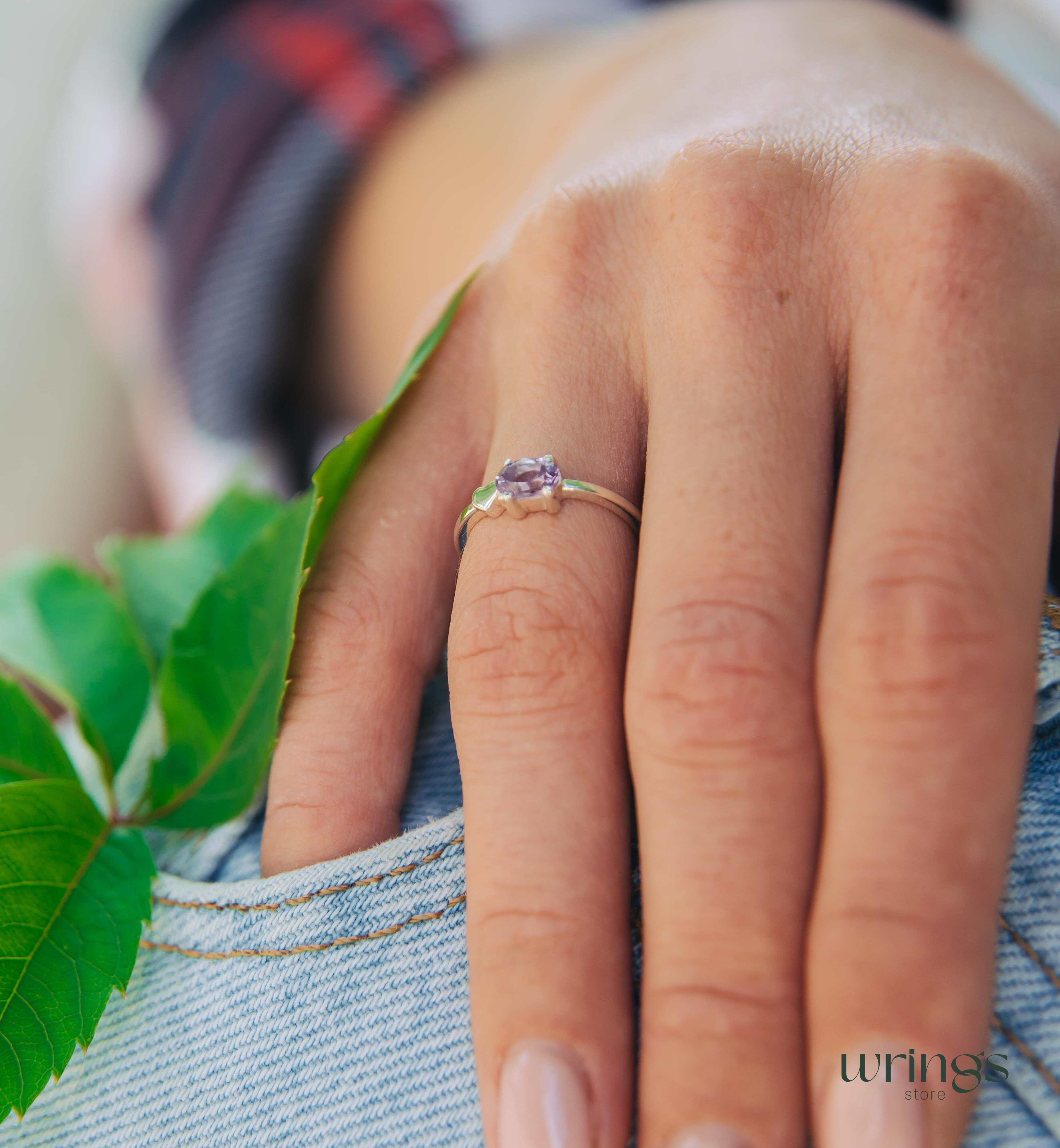 Oval Alexandrite Engagement Ring Silver & Side Heart