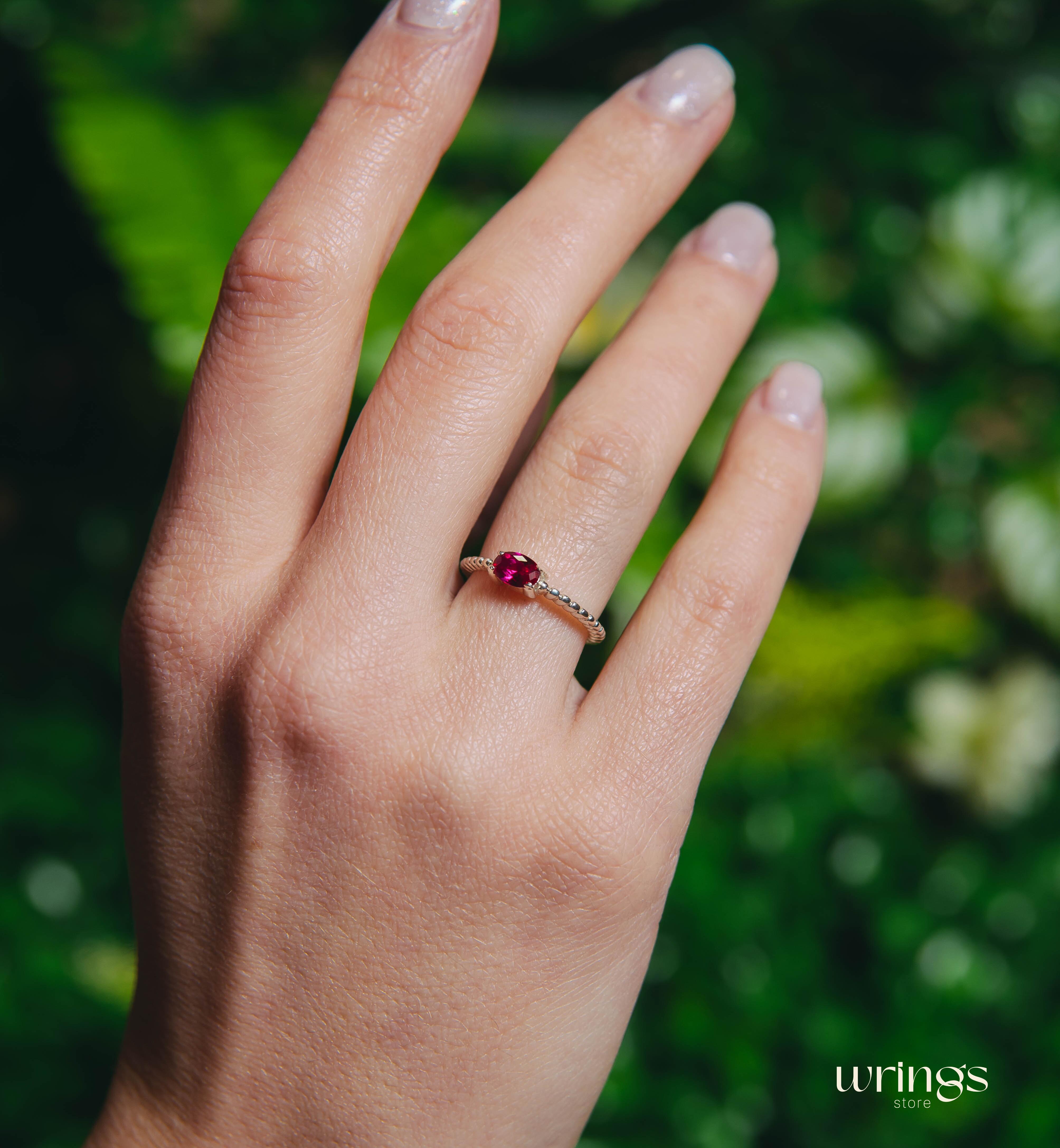 Dainty Beaded Silver Engagement Ring Pink Tourmaline