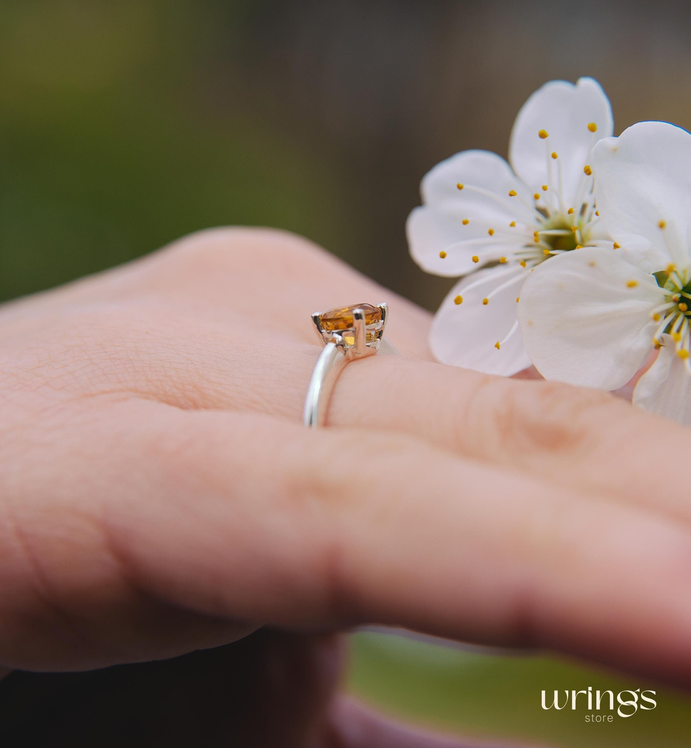 Yellow Citrine Classic Silver Solitaire Engagement Ring