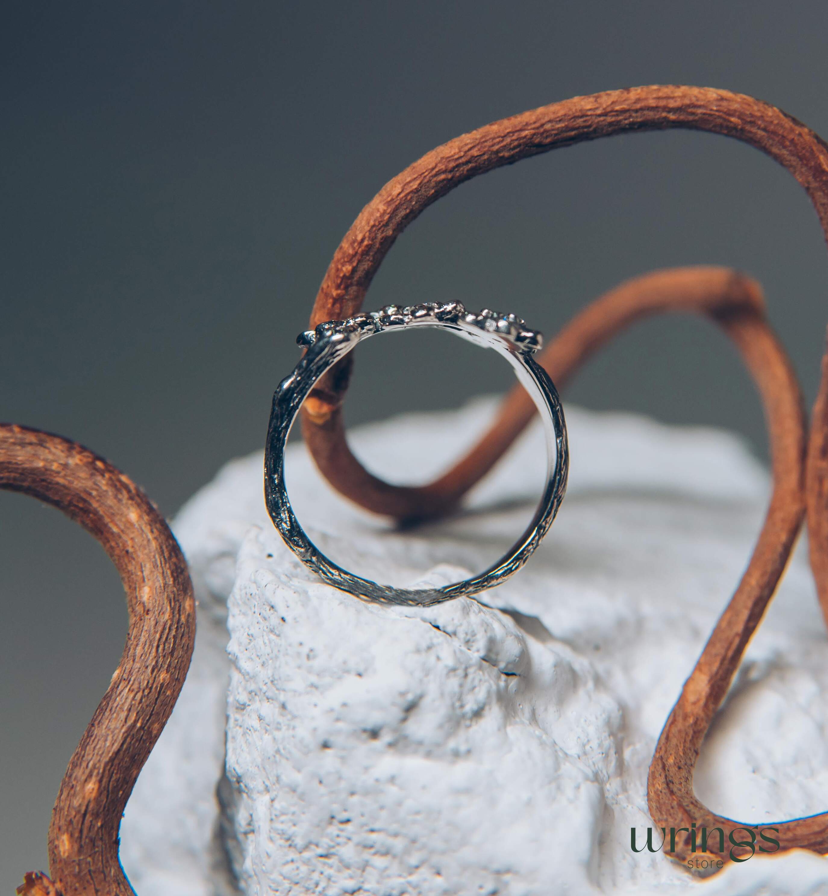 Flowers on a Twig Unique Silver Floral Ring