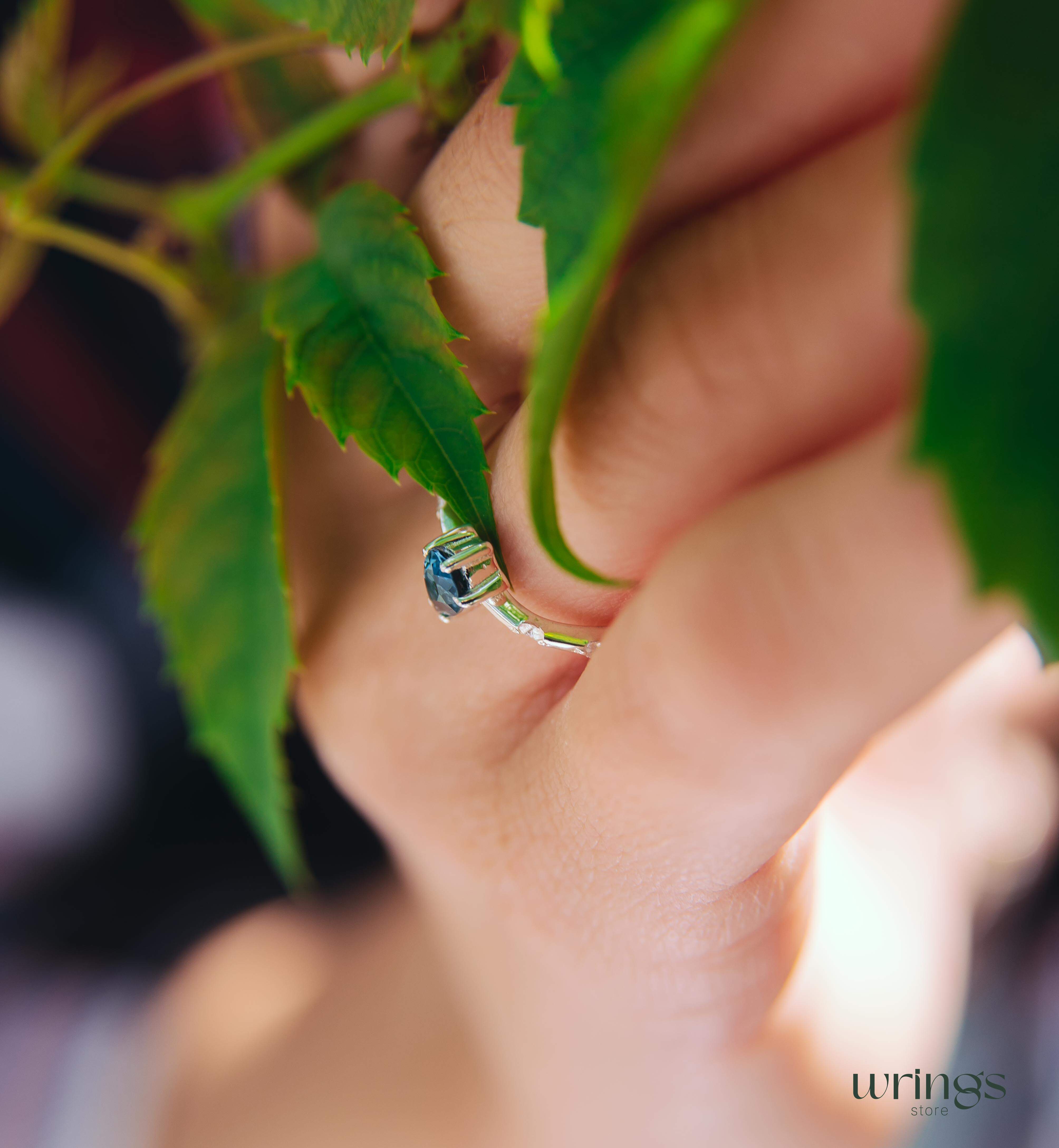 Pear Topaz & CZ Side Stone Engagement Ring Sterling Silver