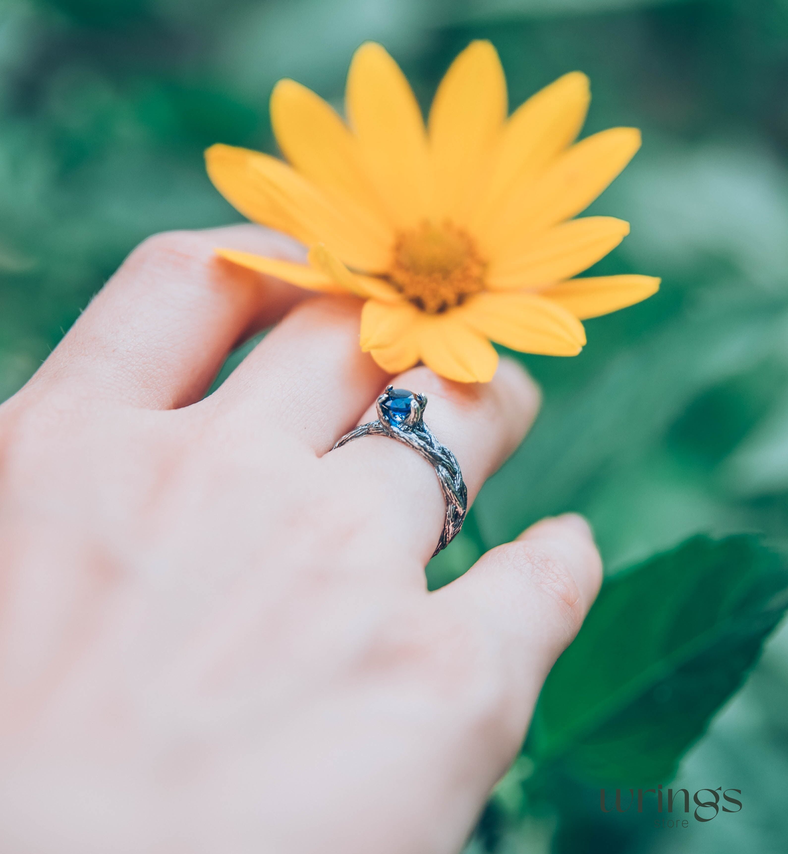 Sapphire & Silver Twisted Twig Engagement Ring