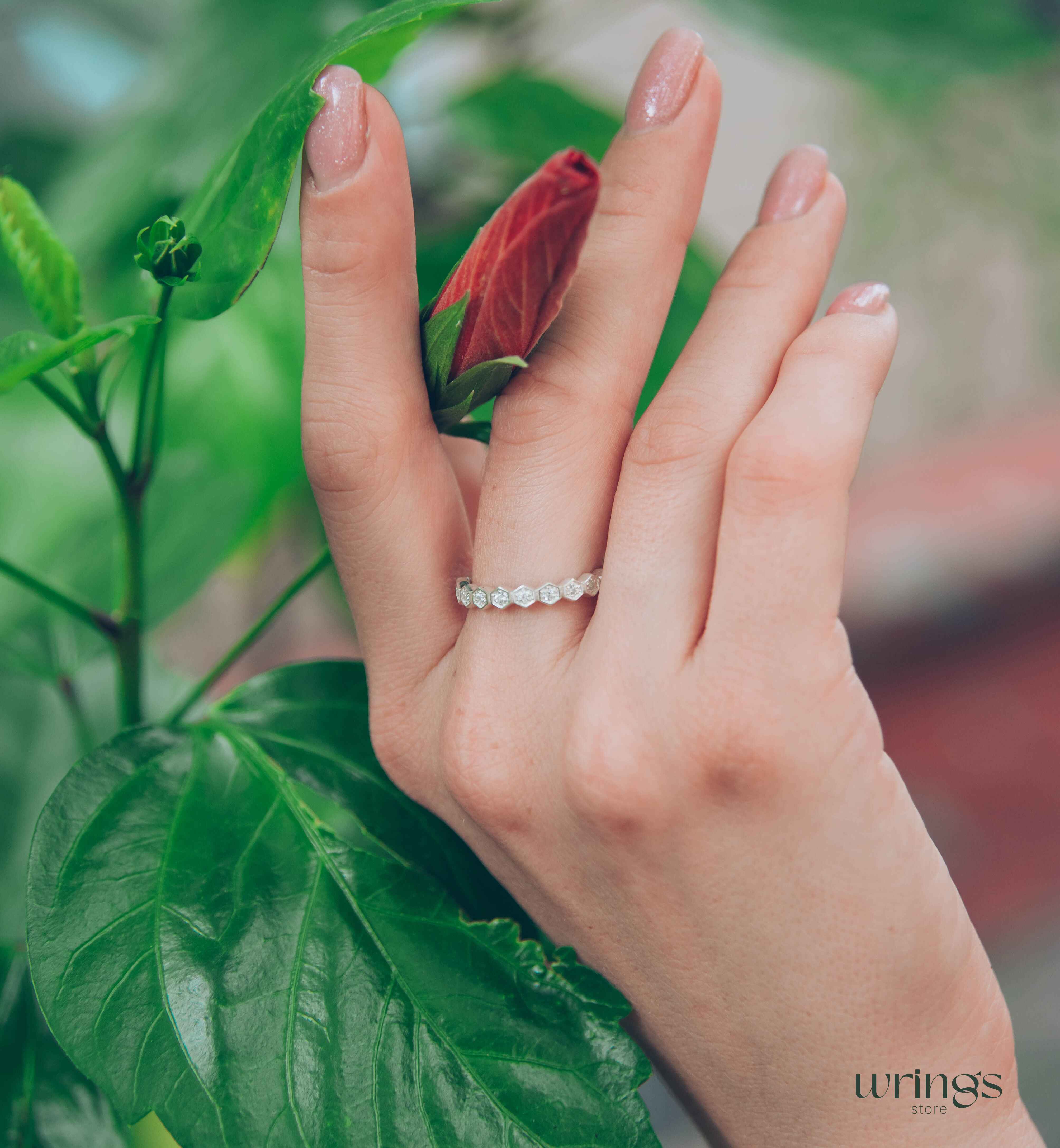 Sterling Silver Half Eternity Wedding Band with Cubic Zirconia