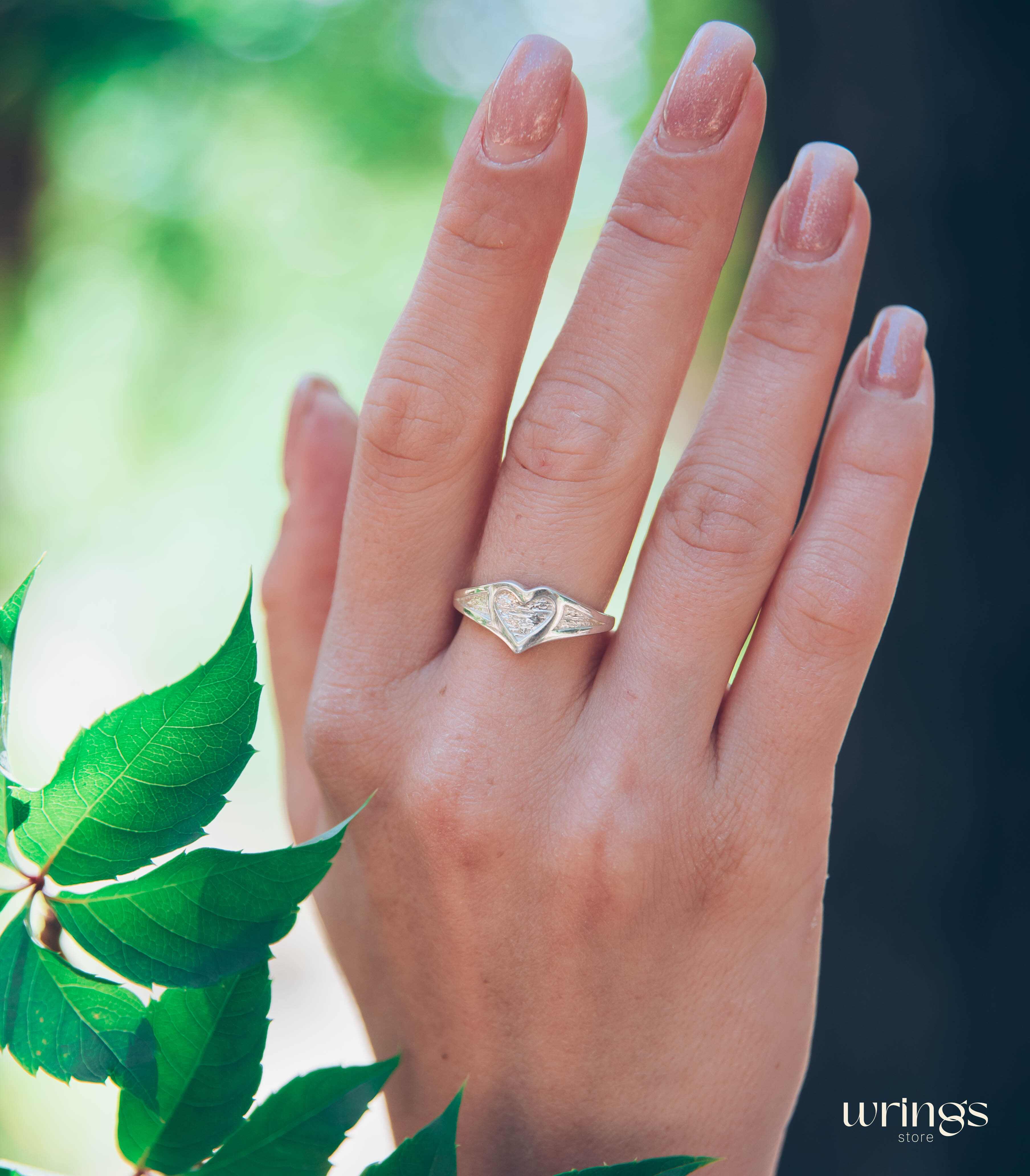 Unique Silver Heart Shaped Promise Ring for Women