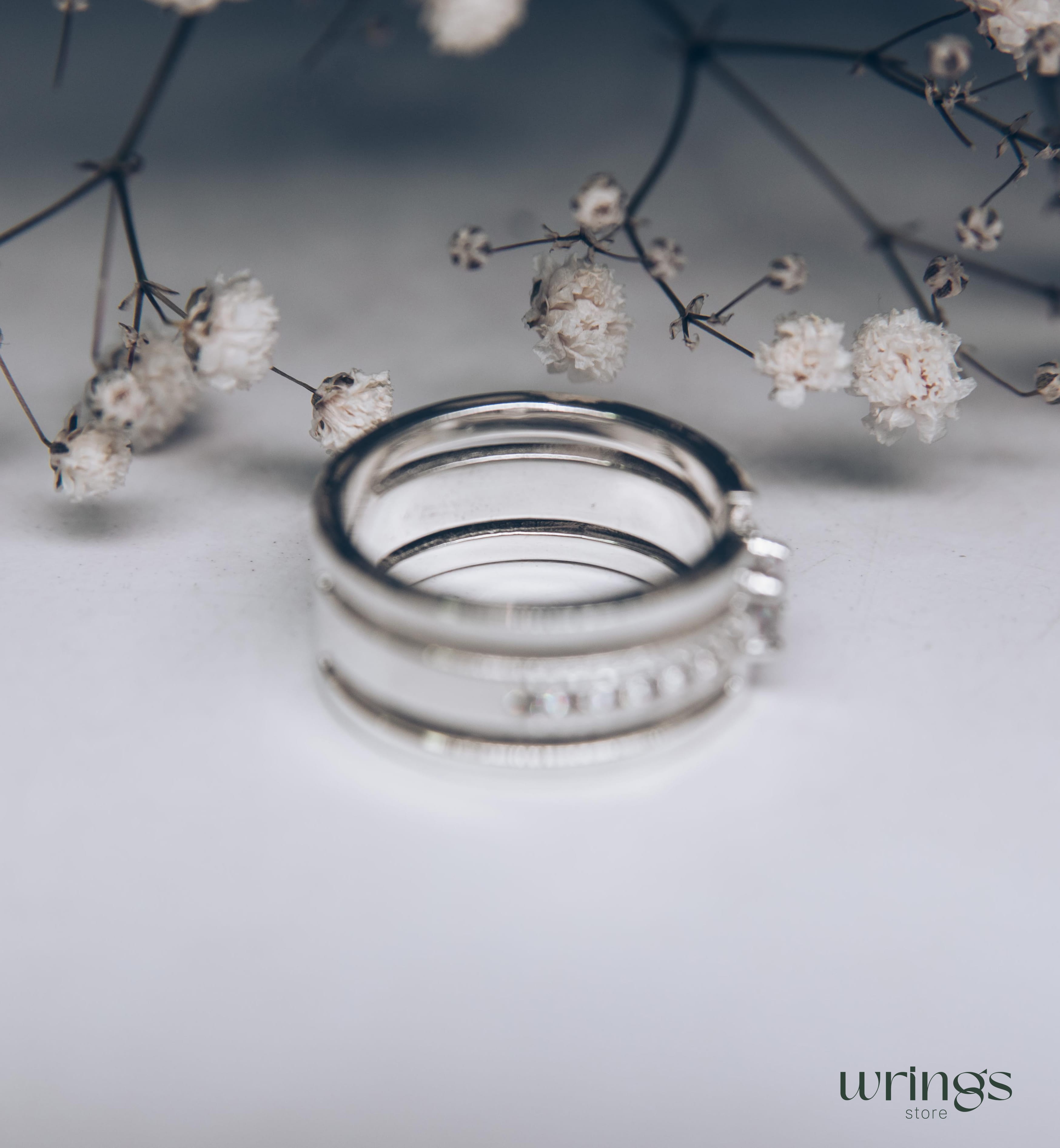 Extra Wide Silver Statement Ring CZ and Side Stones